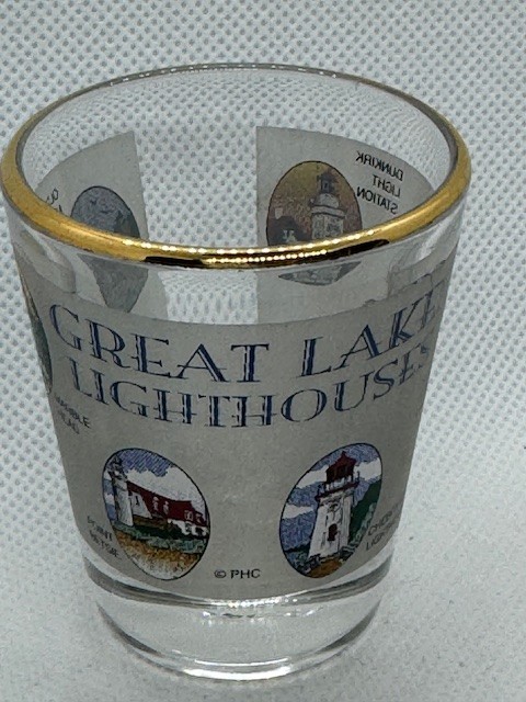 Great Lake Light Houses Gold Rim Clear Shot Glass