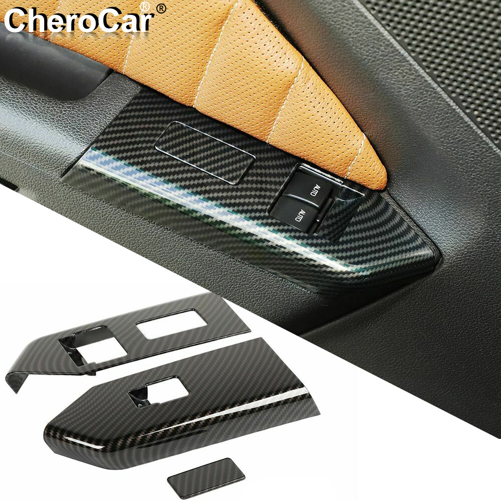 3X Carbon Fiber Window Lift Switch Button Panel Trim For 2010-2014 Ford Mustang