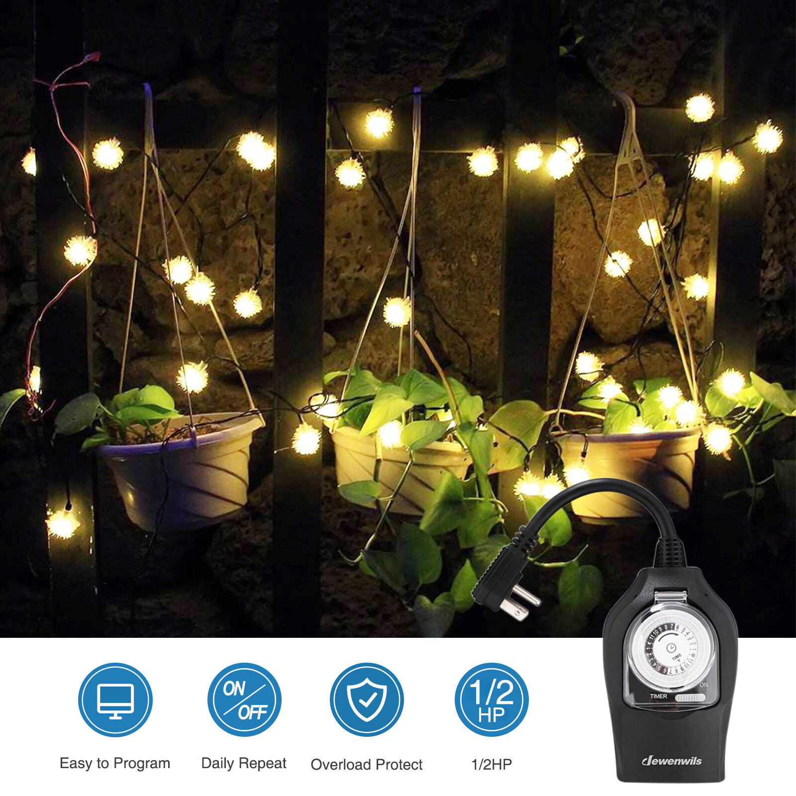 DEWENWILS Outdoor Light Timer Outlet Timer Switch for Lights Programmable
