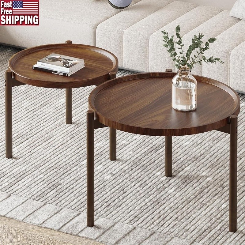 Nesting Coffee Tables Set of 2 Space Saving Modern End Tables Easy Assembly New
