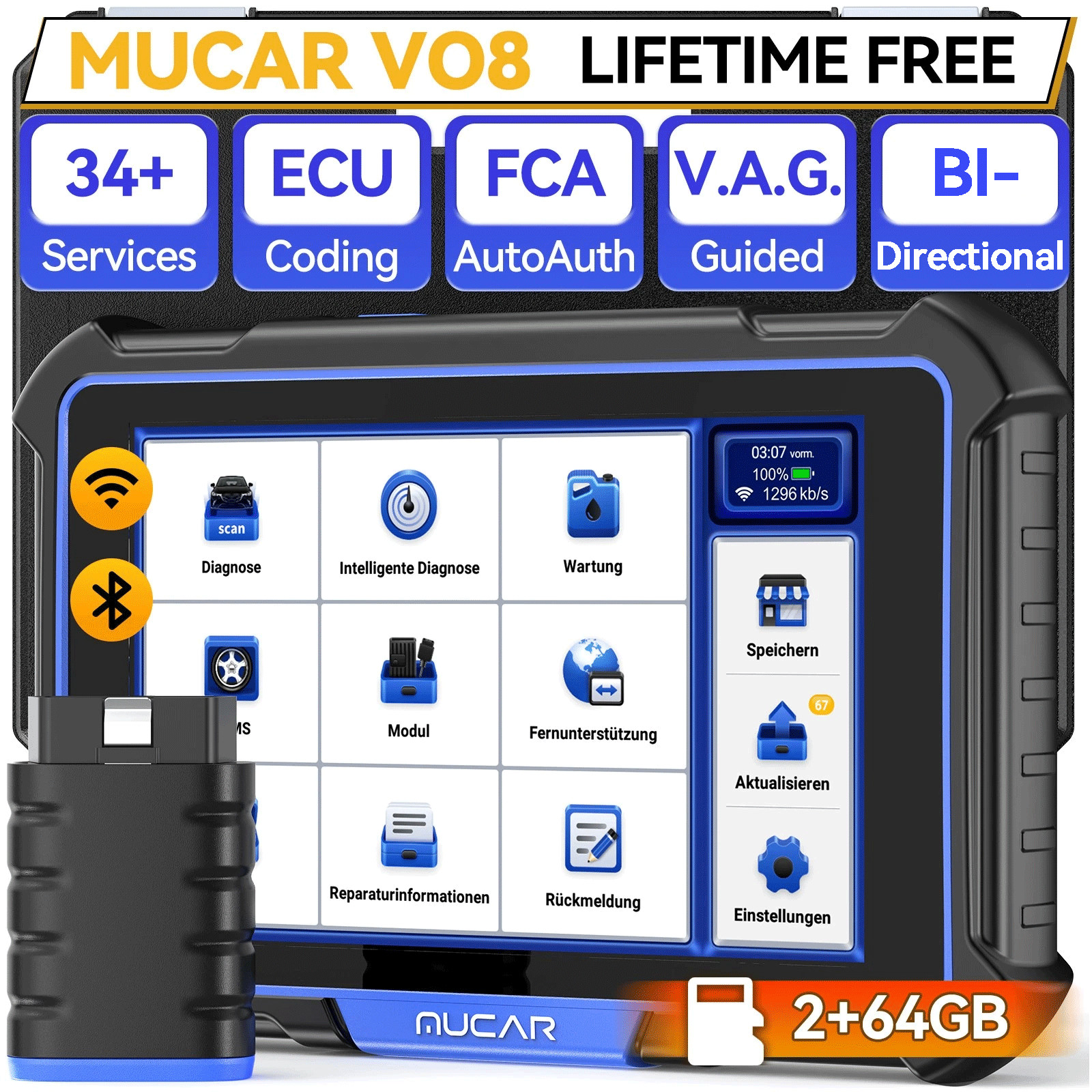 MUCAR VO8 ECU Coding Scanner Car System Diagnostic Tool 35+Services Key Matching