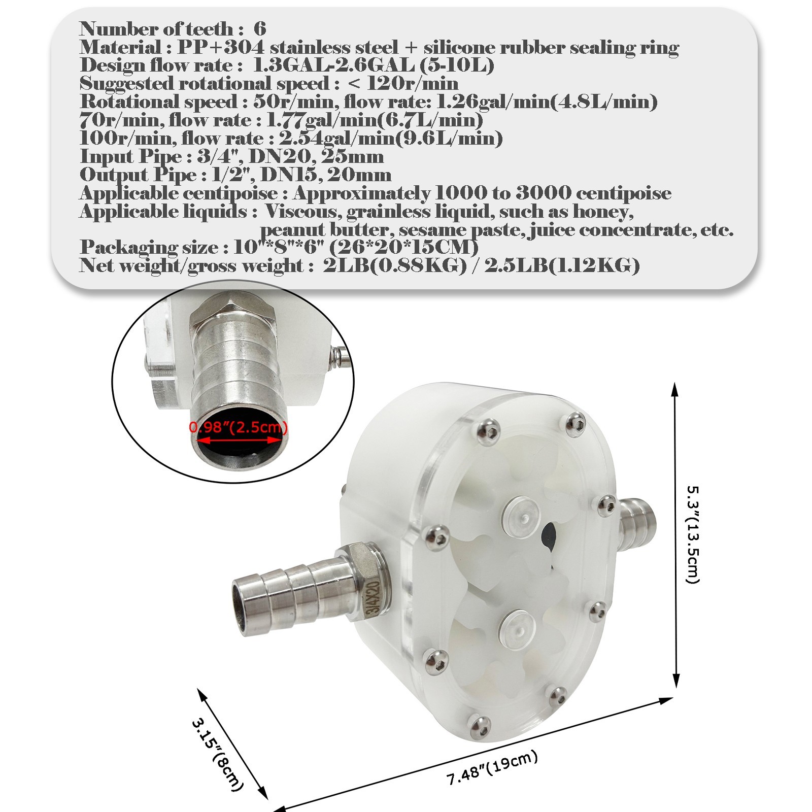 Gear Pump Head Filling Machine Part Viscous Liquid Honey Pump Transfer Pump Head