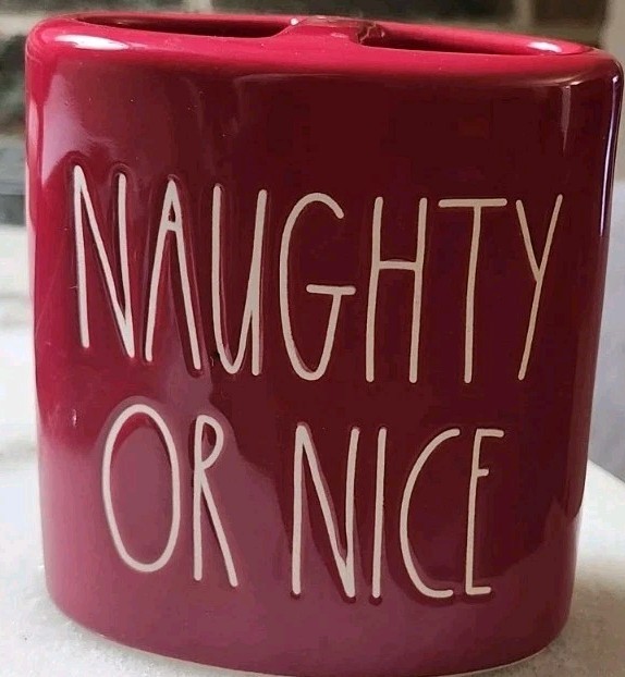 RAE DUNN NAUGHTY OR NICE Toothbrush Make-Up Holder CHRISTMAS Vanity Bathroom