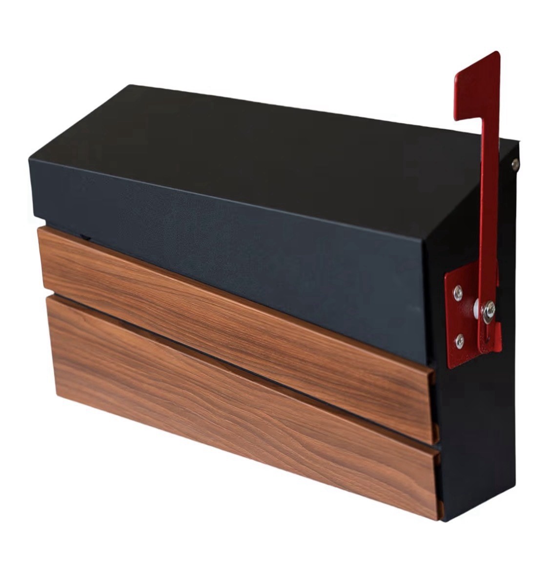Large Capacity Galvanized Steel / Walnut Wood Panel Look Post Box with Flag