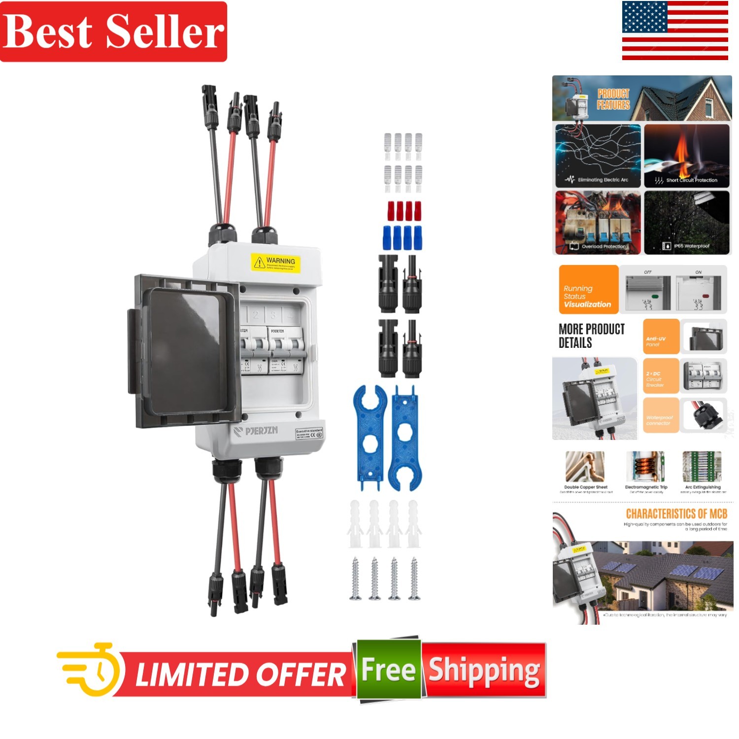 Solar Panel Disconnect Switch 60A 1000VDC  Waterproof PV Circuit Breaker