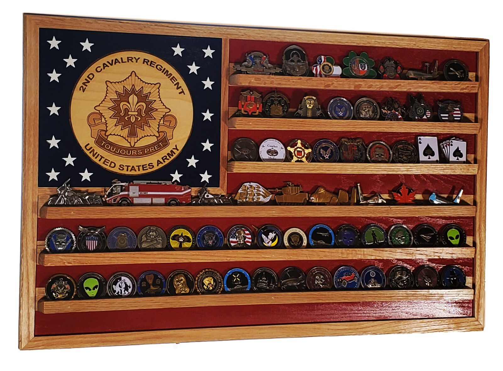 US Army 2nd Cavalry Regiment Challenge Coin Display Flag 70-100 Coins Trad