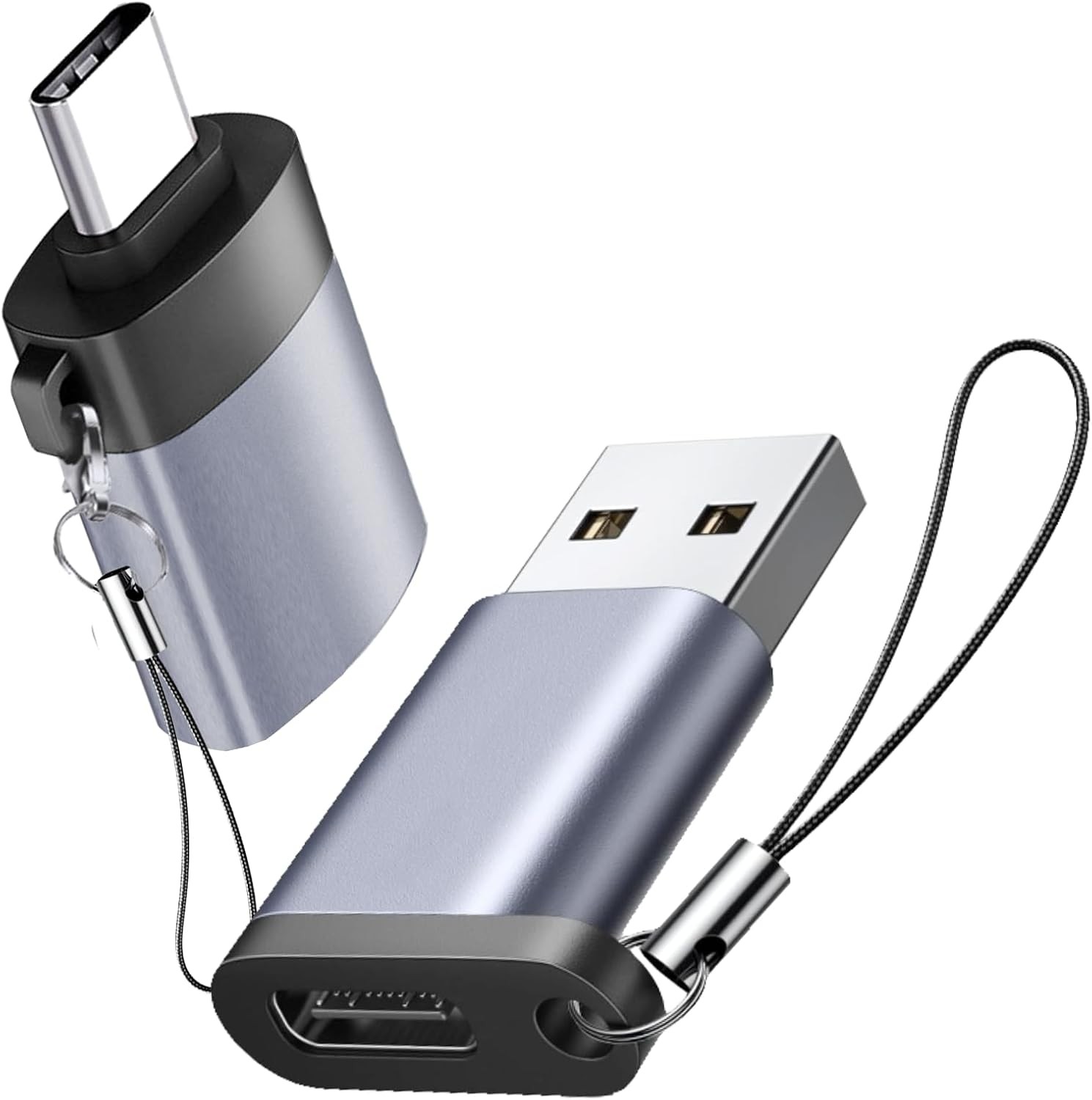 USB to C Adapter, C Male 3.0 Female 2 Pack, C Silver