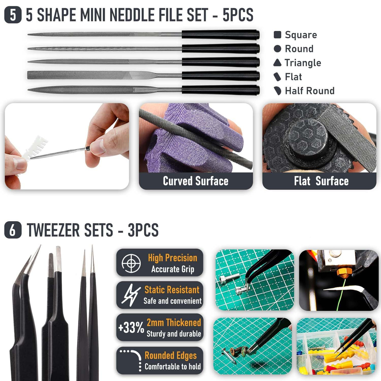3D Printer Tools Kit, Support Removal and Finishing, Includes Deburring and