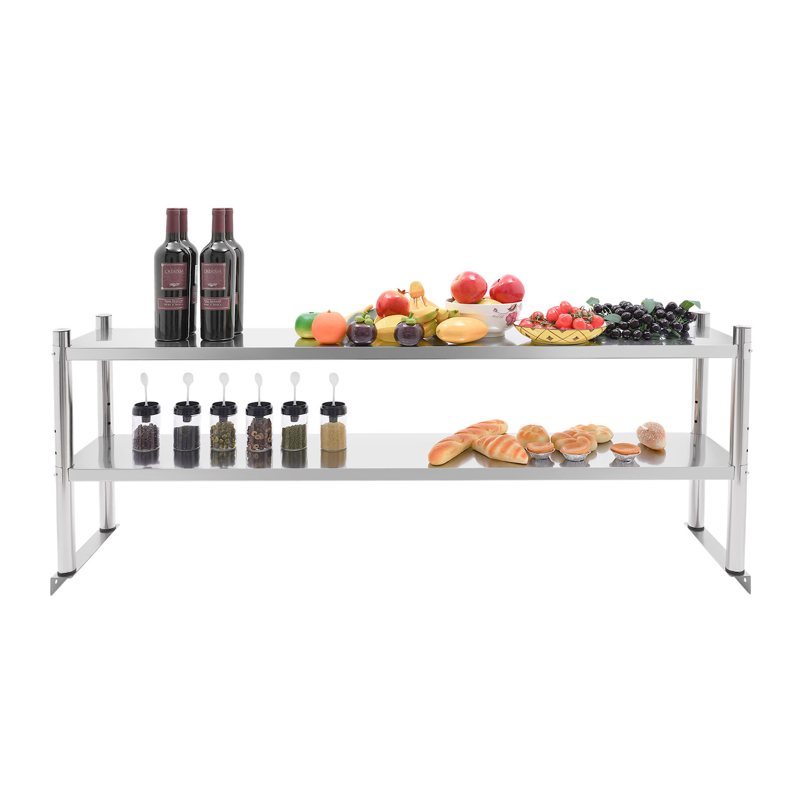 12* 60 in 2 Tier Stainless Steel Silver Adjustable Rectangular Storage Shelf