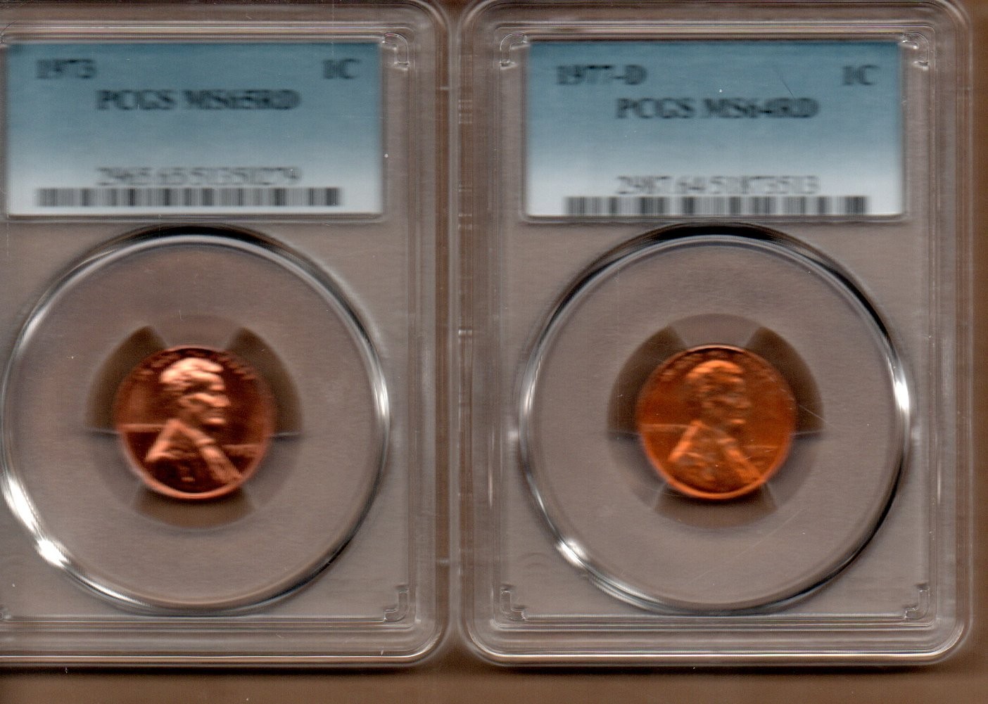 1973 PENNY PCGS MS 65 RD  &  1977 D PENNY PCGS MS 64 RD