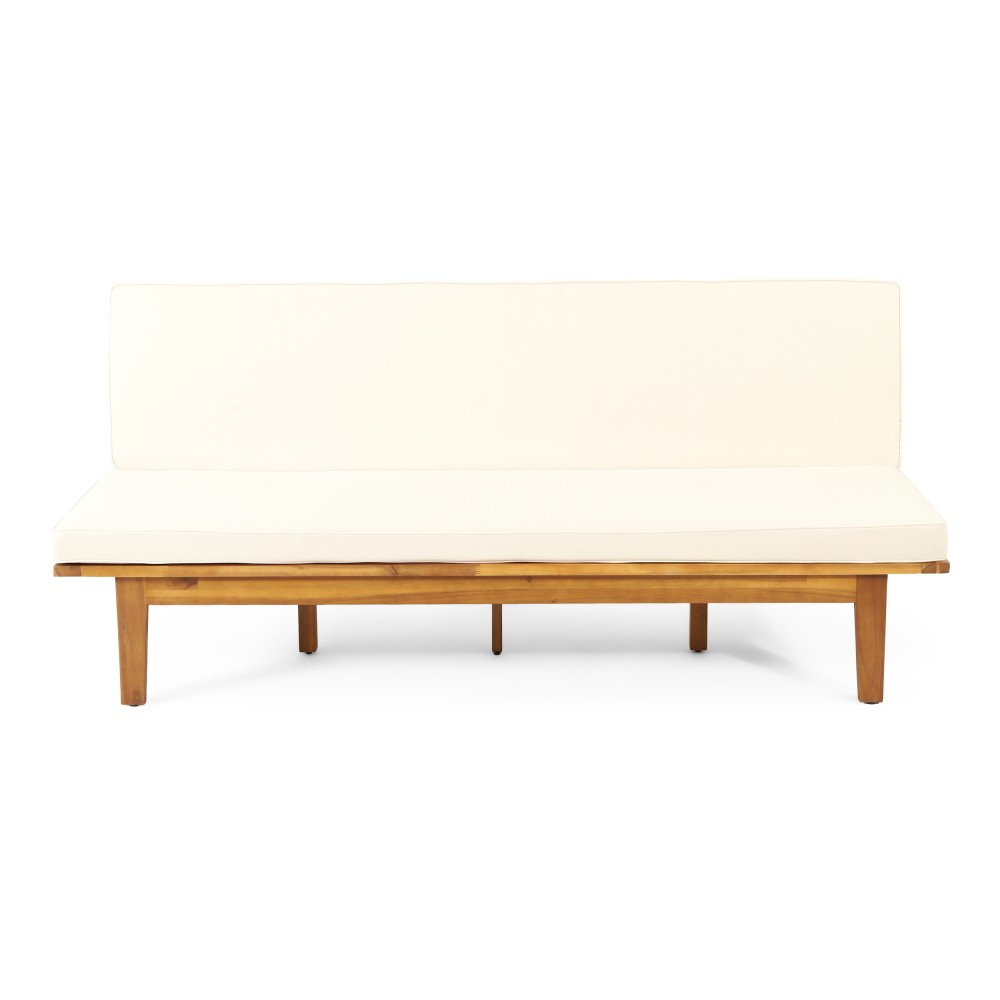 Acacia Wood Daybed w/ Waterproof Cushion, Converts to Bed, Beige