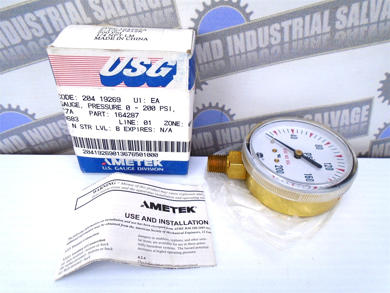 AMETEK - 164287 - GAUGE 0-200 PSI - SIZE 2.5" - 1/4" NPT LM Connection - NEW