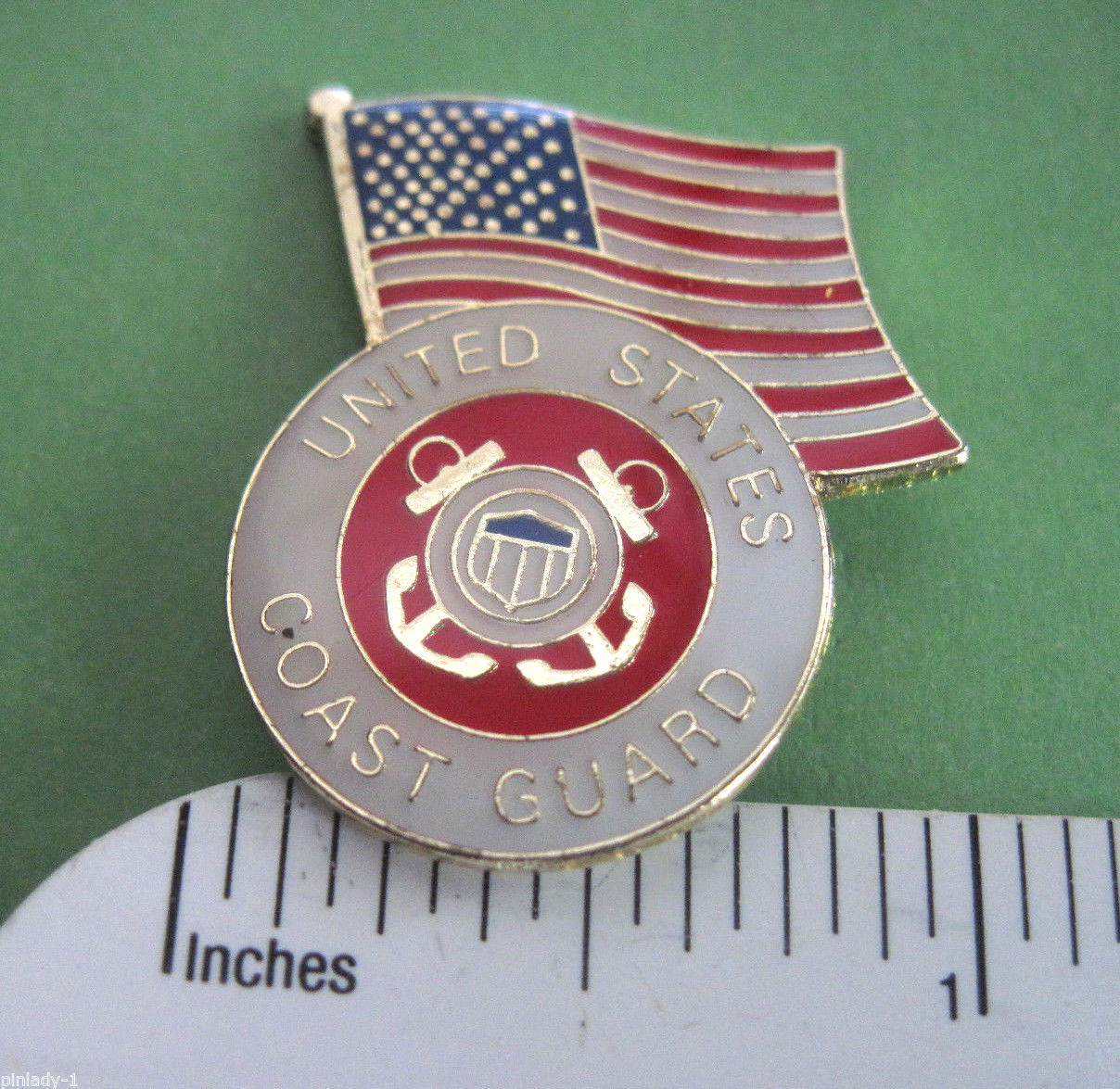 US Coast Guard with American Flag - hat pin , lapel pin , tie taac , hatpin