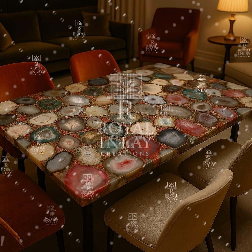 Multicolor Agate Coffee Table – Handmade Rectangular Gemstone Centerpiece