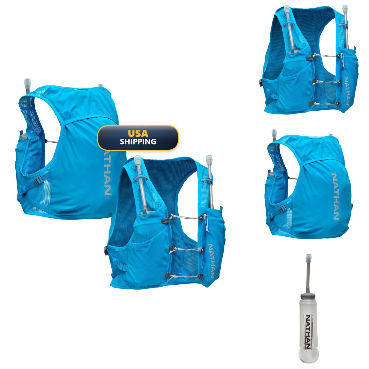 Nathan Hydration Vest - Electric Blue XXL, Lightweight, Quick-Fit, Reflective