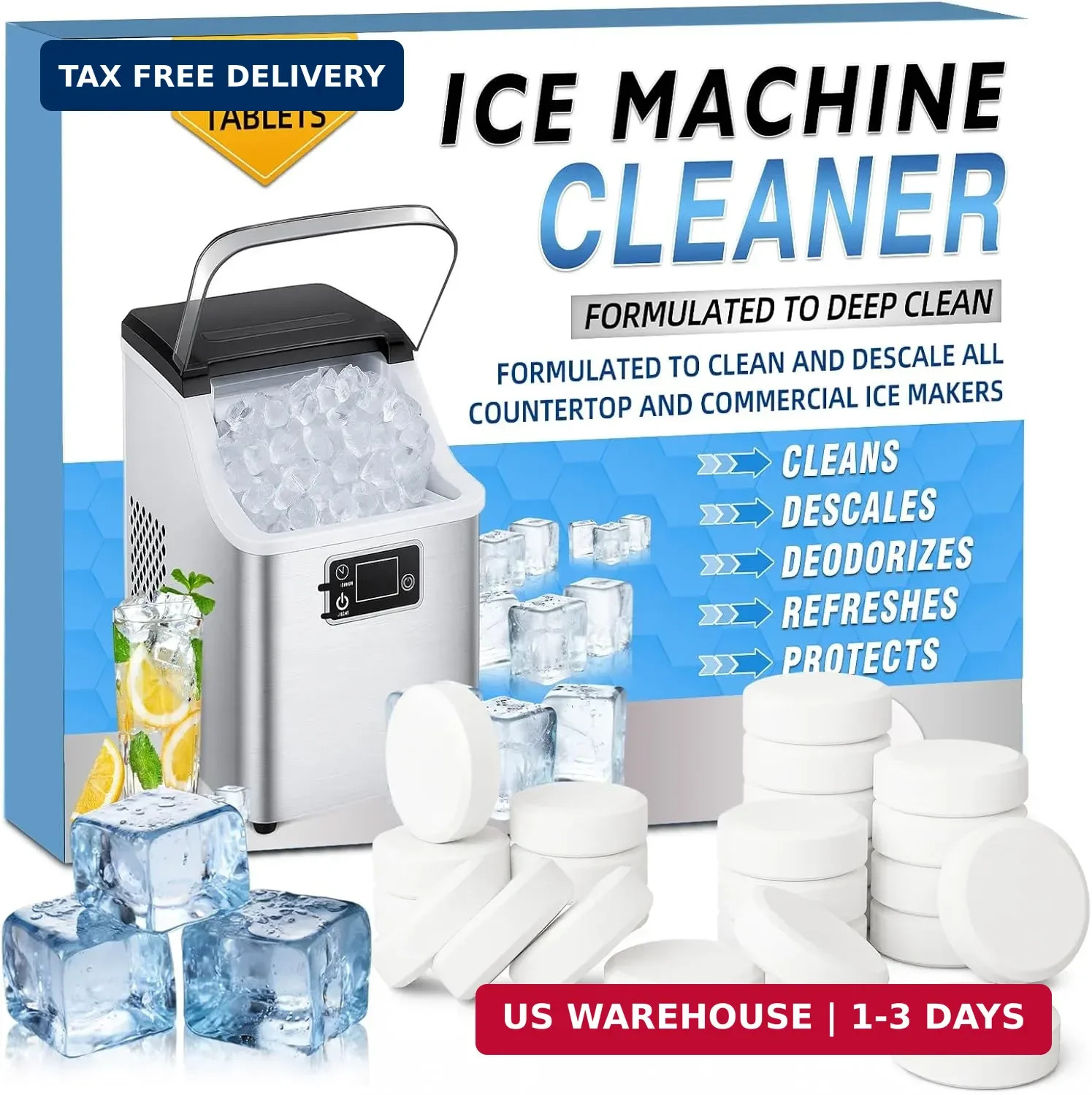 Bellisinno Ice Machine Cleaner Tablets, 36 Pack Countertop Ice Maker Cleaner, Ni