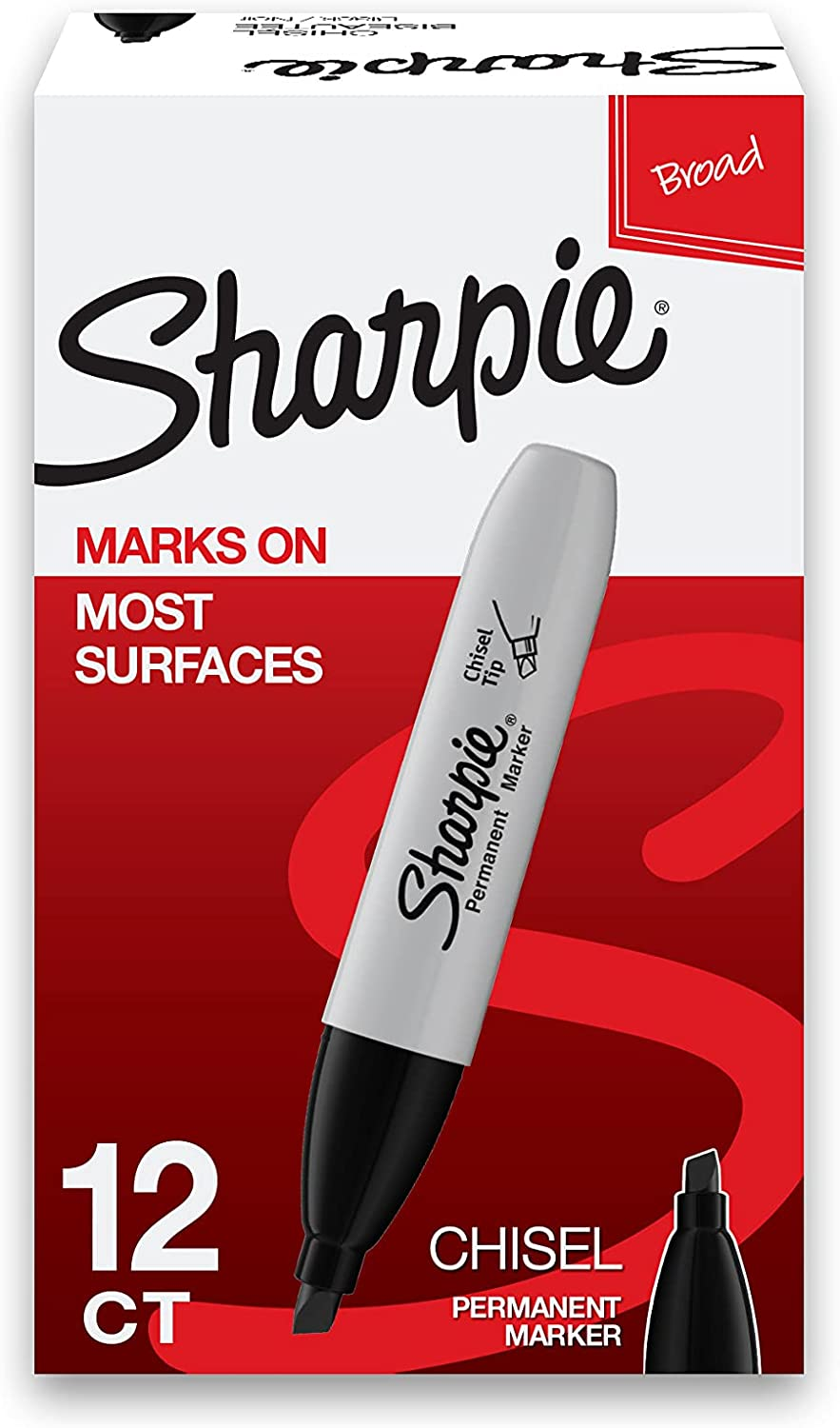 SHARPIE Permanent Markers, Chisel Tip, Black, 12 Count