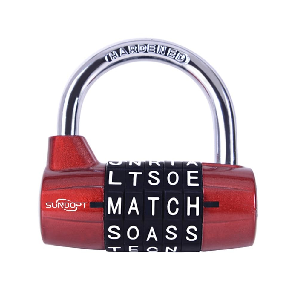 Gym Locker Lock,5 Letter Word Digit Combination Lock,Safety Red