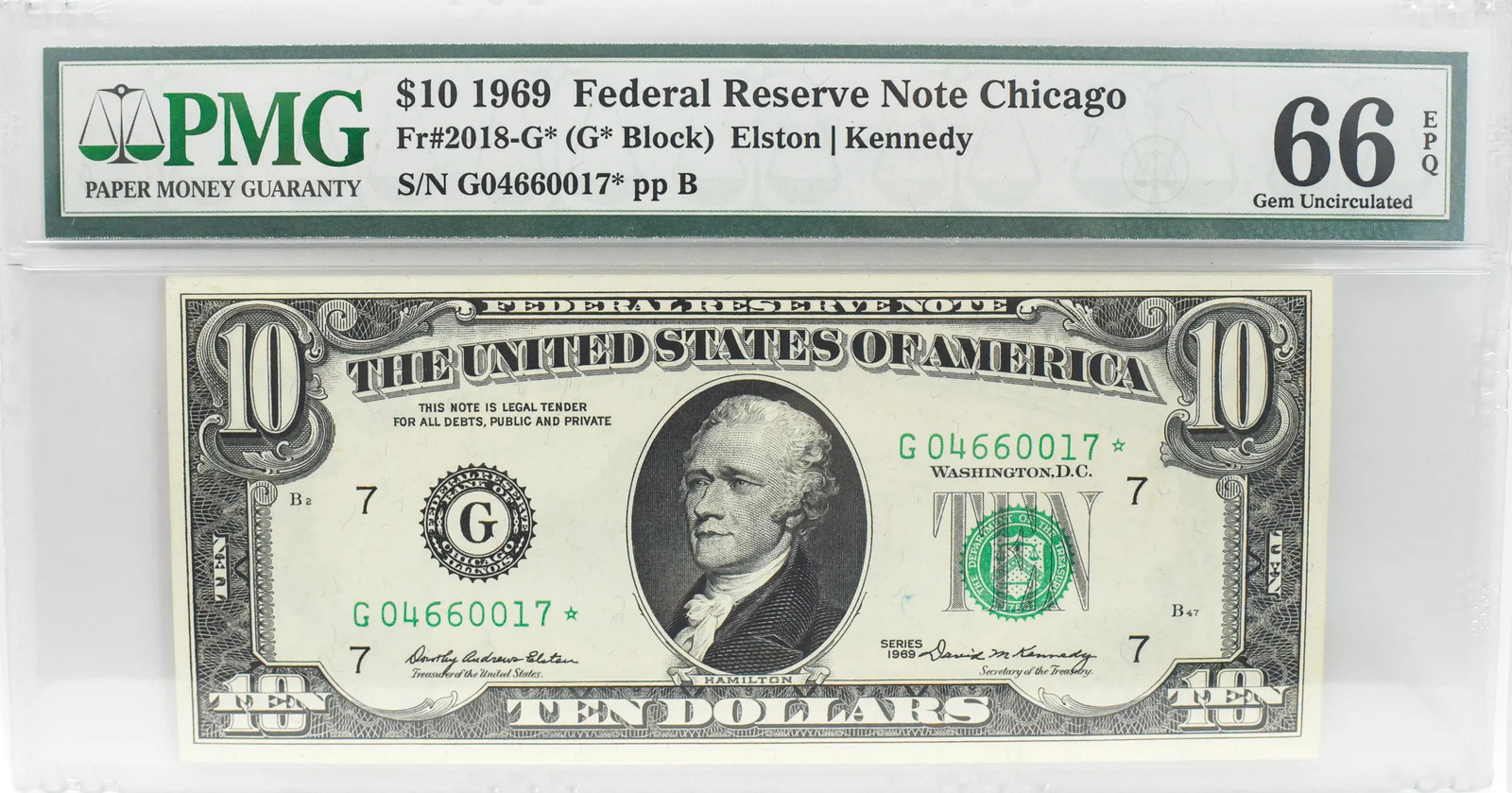 1969 $10 Chicago PMG CU65 EPQ FR 2018-G*