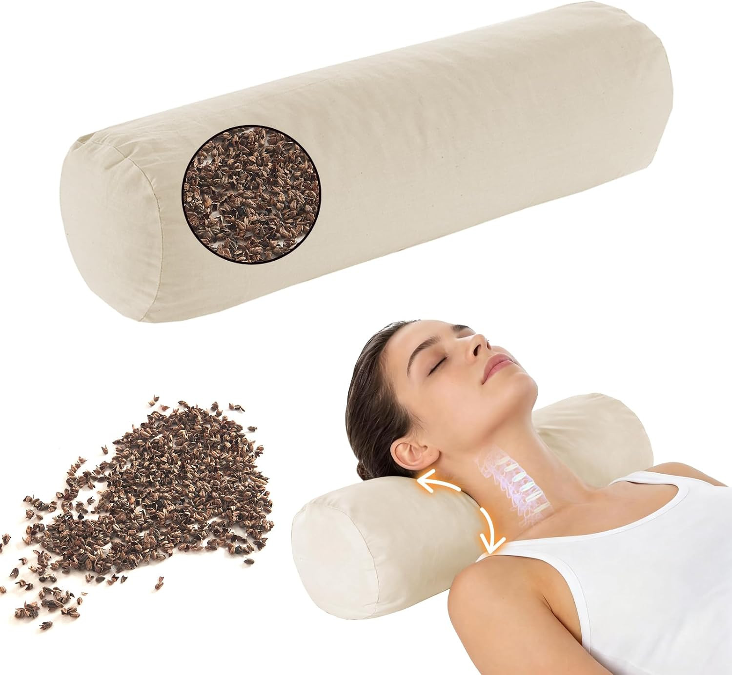LOFE® Adjustable Buckwheat Neck Pillow - Cervical Roll to Relieve Tension | Buck