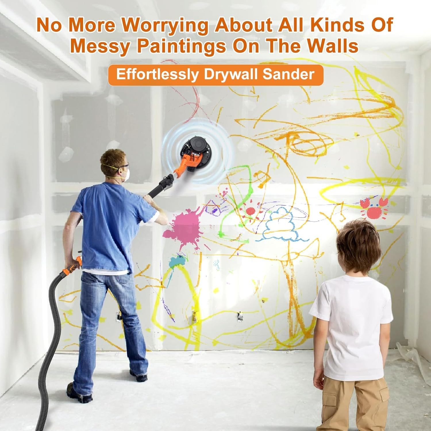 Versatile Drywall Sander with LED Light & Retractable Handle - 15 Discs Included