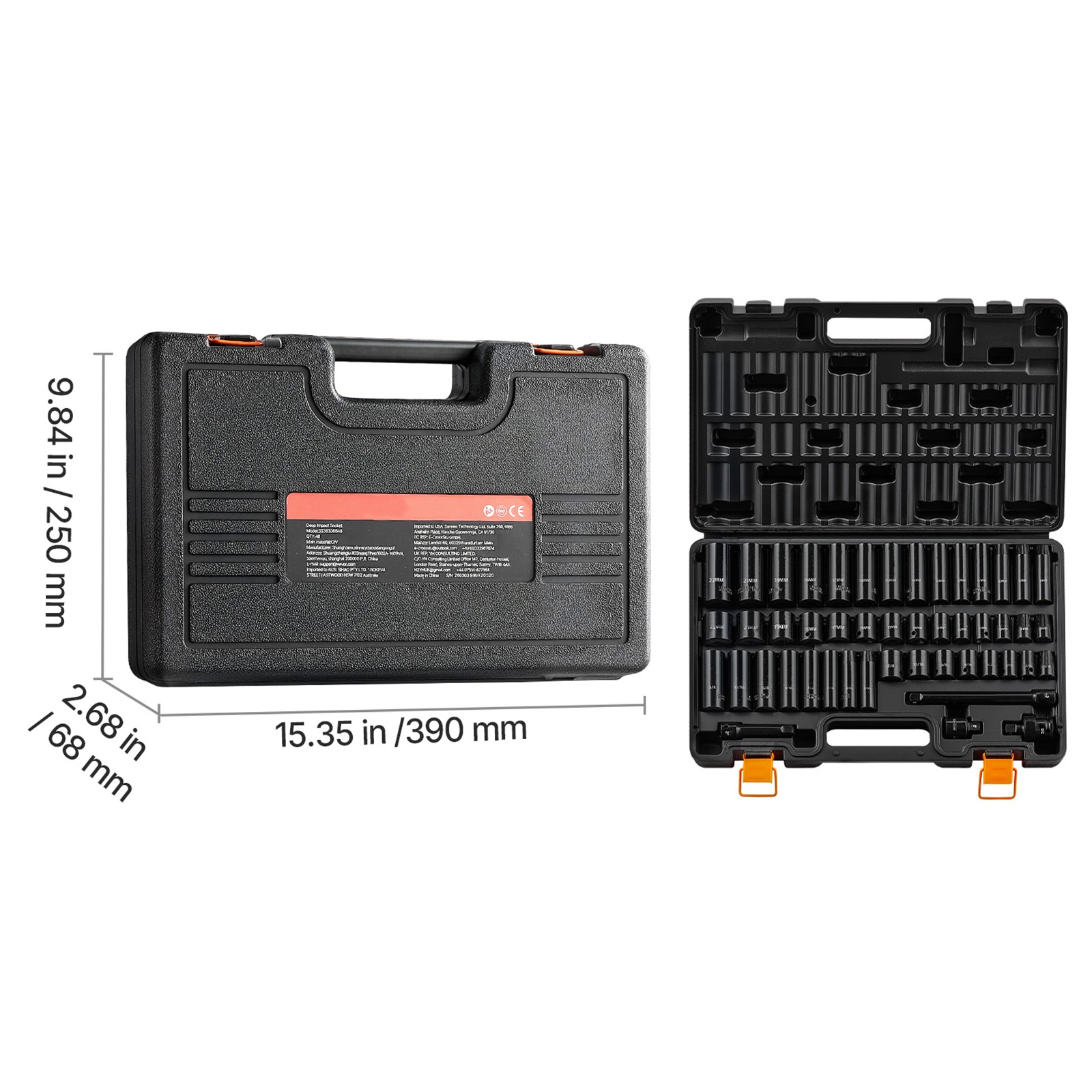 Impact Socket Set, 3/8" Drive, 48-Piece Socket Set, 6-Point Sockets