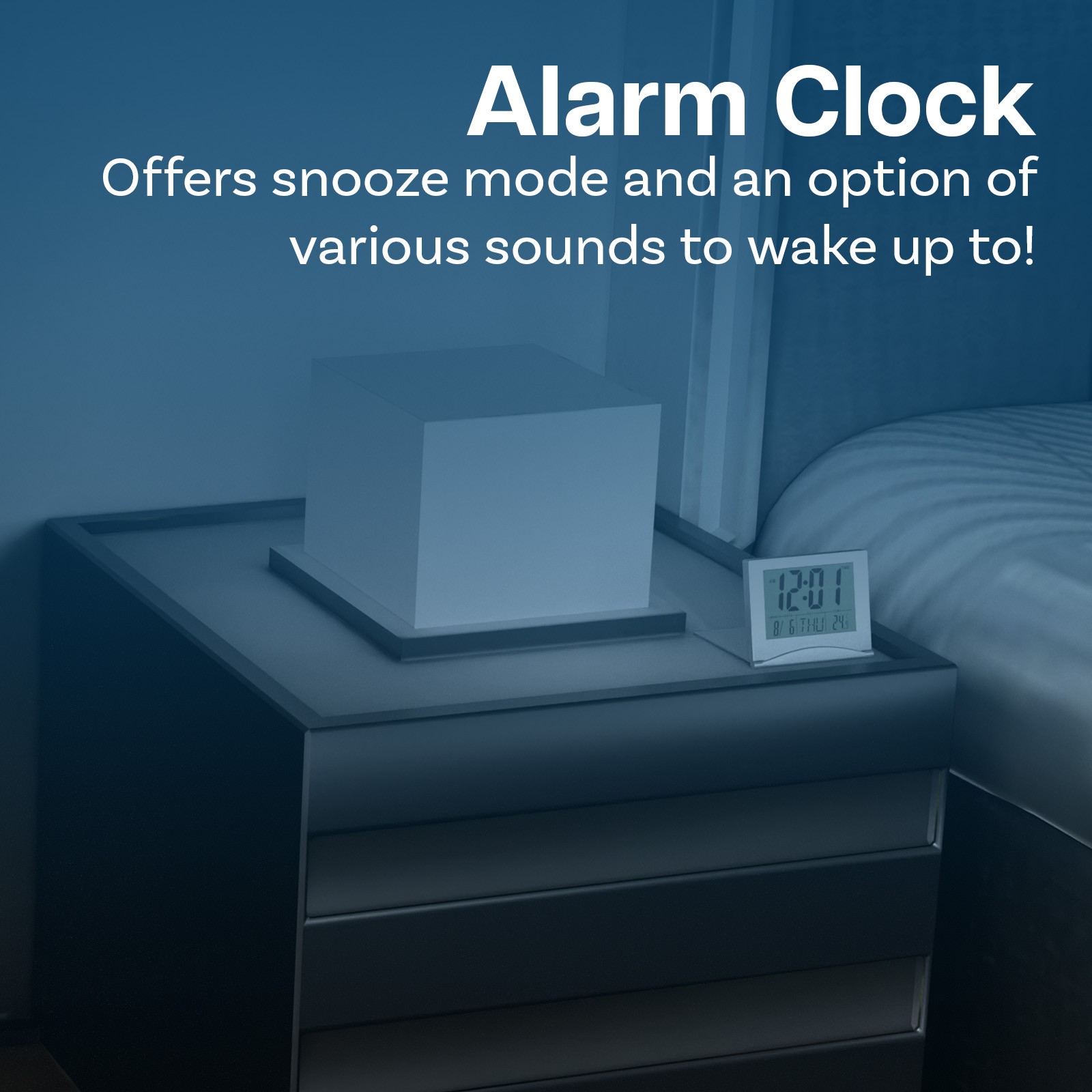 Digital Alarm Clock LCD Foldable Digital Desk Clock with Backlight - Grey
