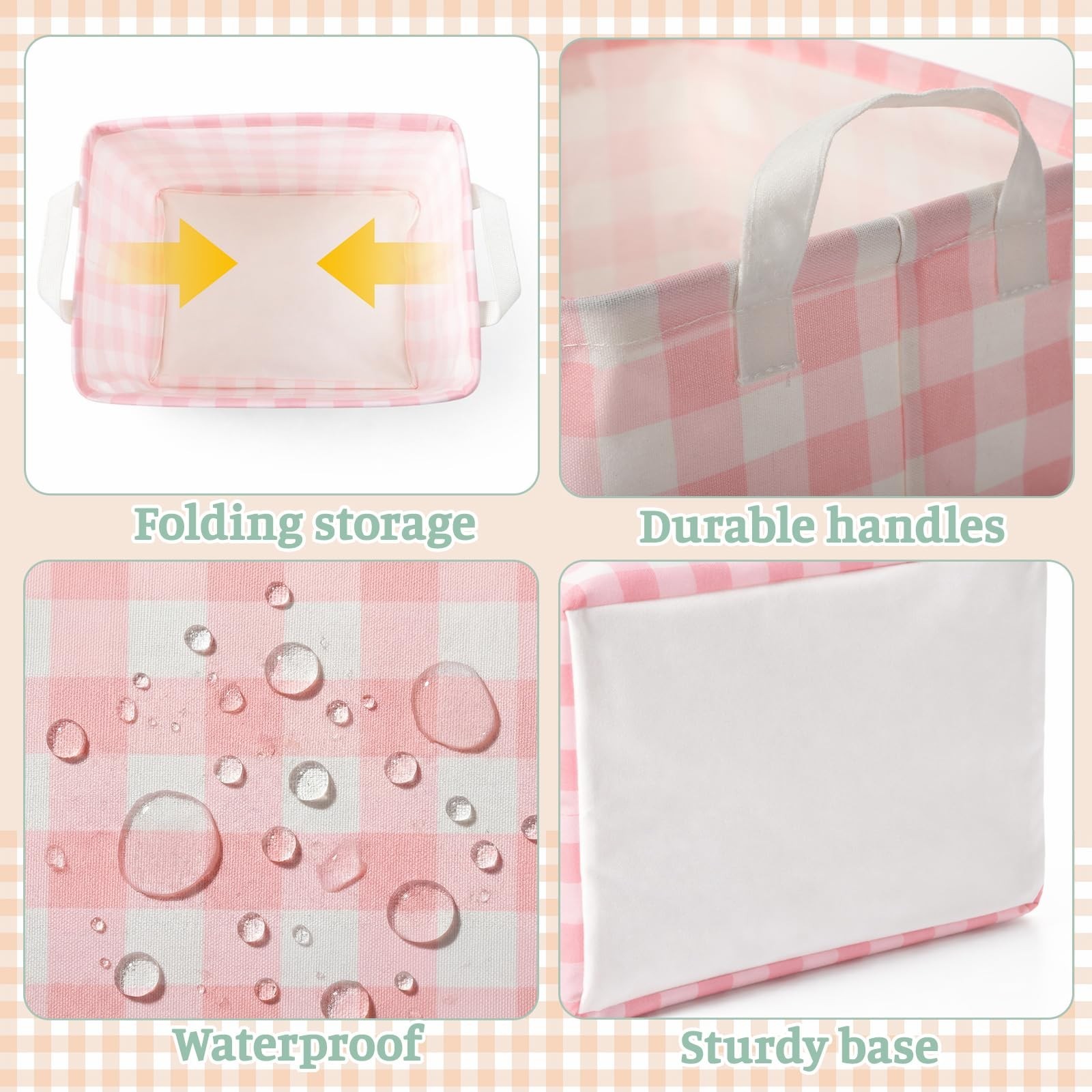 6 Pack Plaid Canvas Baskets Rectangular Storage Bins Collapsible Decorative O...