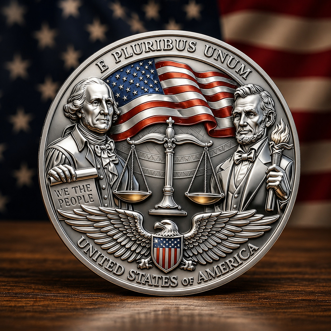 1776-2026 America 250 Years Commemorative Eagle Liberty Challenge Coin