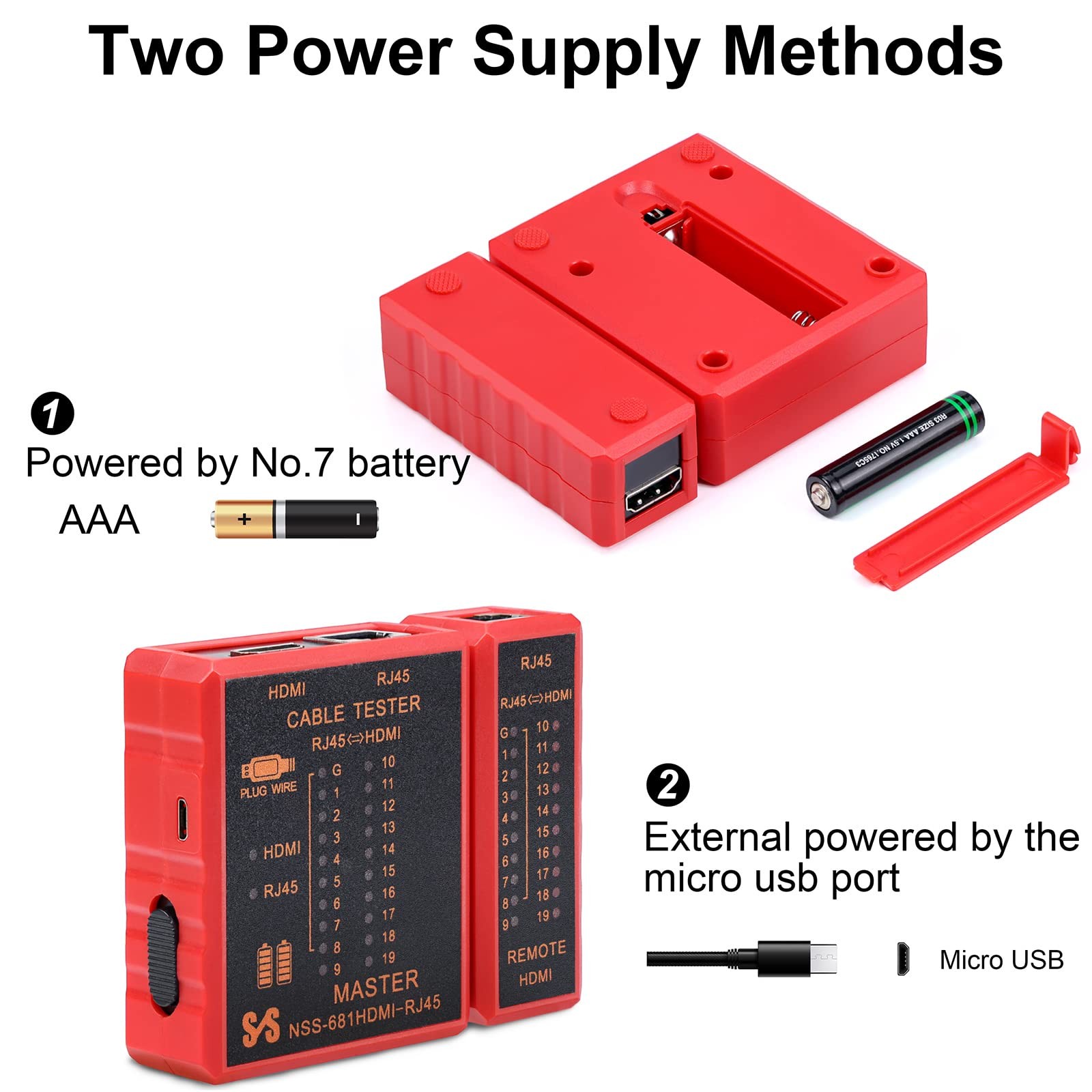 HDMI Tester Portable High Definition Network Cable Red and Black