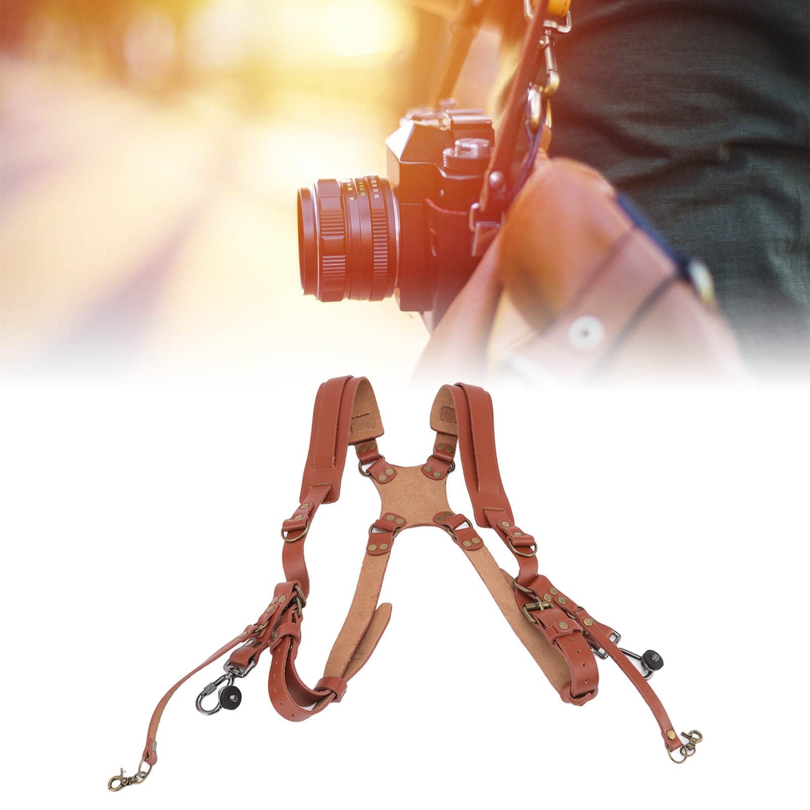 Jerliflyer Double Camera Harness, Quick Release Adjustable Leather Camera Har...