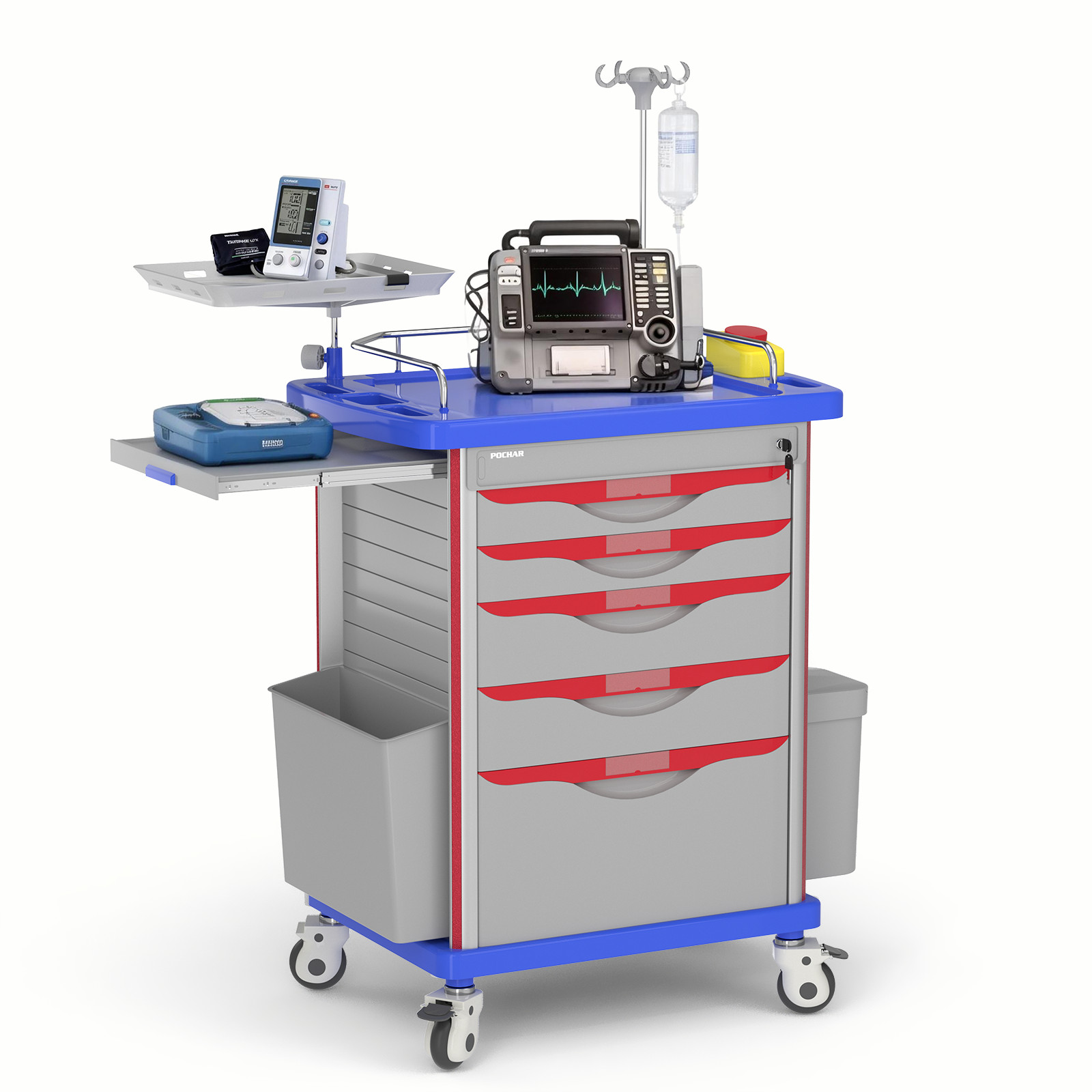 Medical Crash Cart with Wheels and Drawers, Nursing Emergency Cart for Hospitals