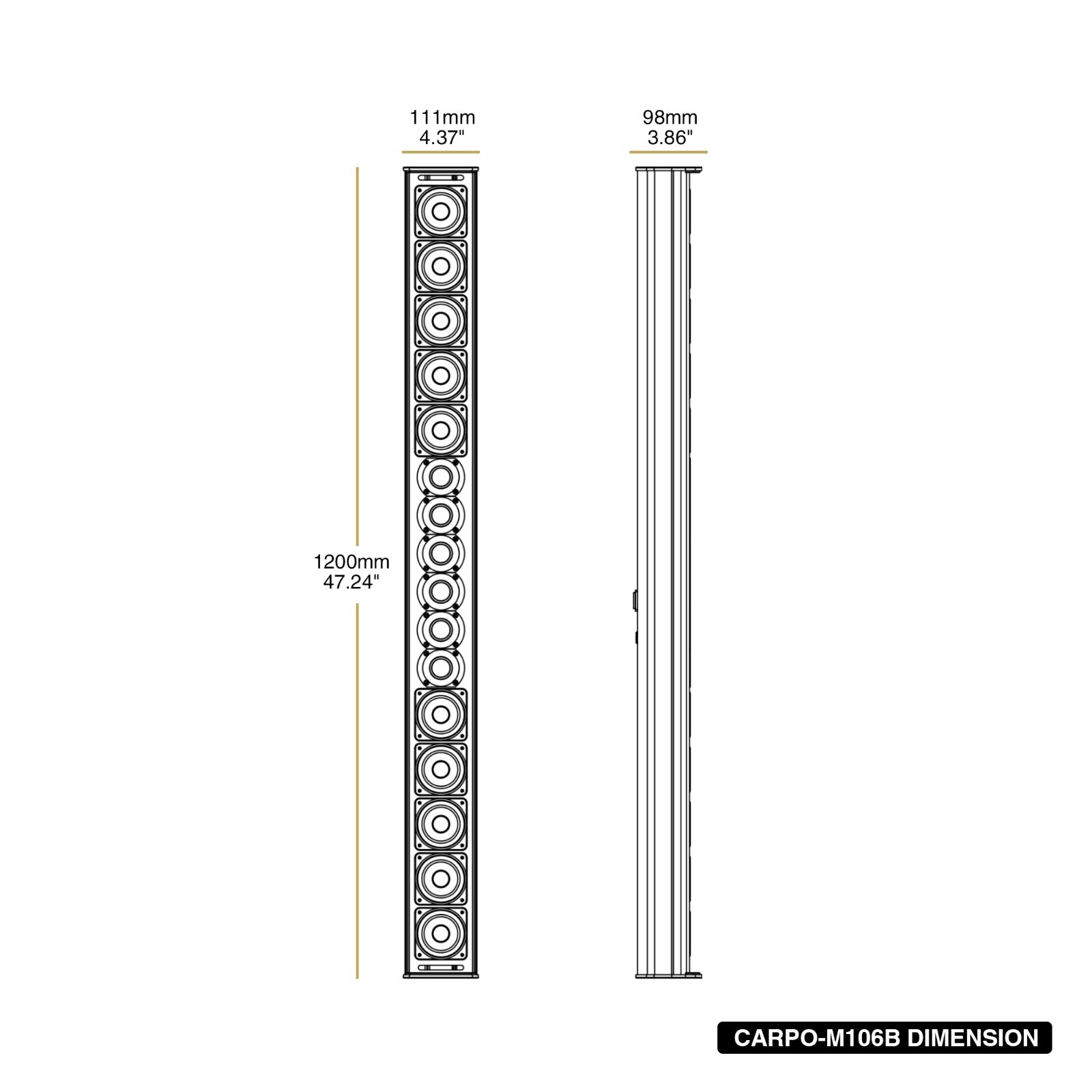Sound Town Passive Line Array Column Speaker w/ Wall Mount Bracket (CARPO-M106B)