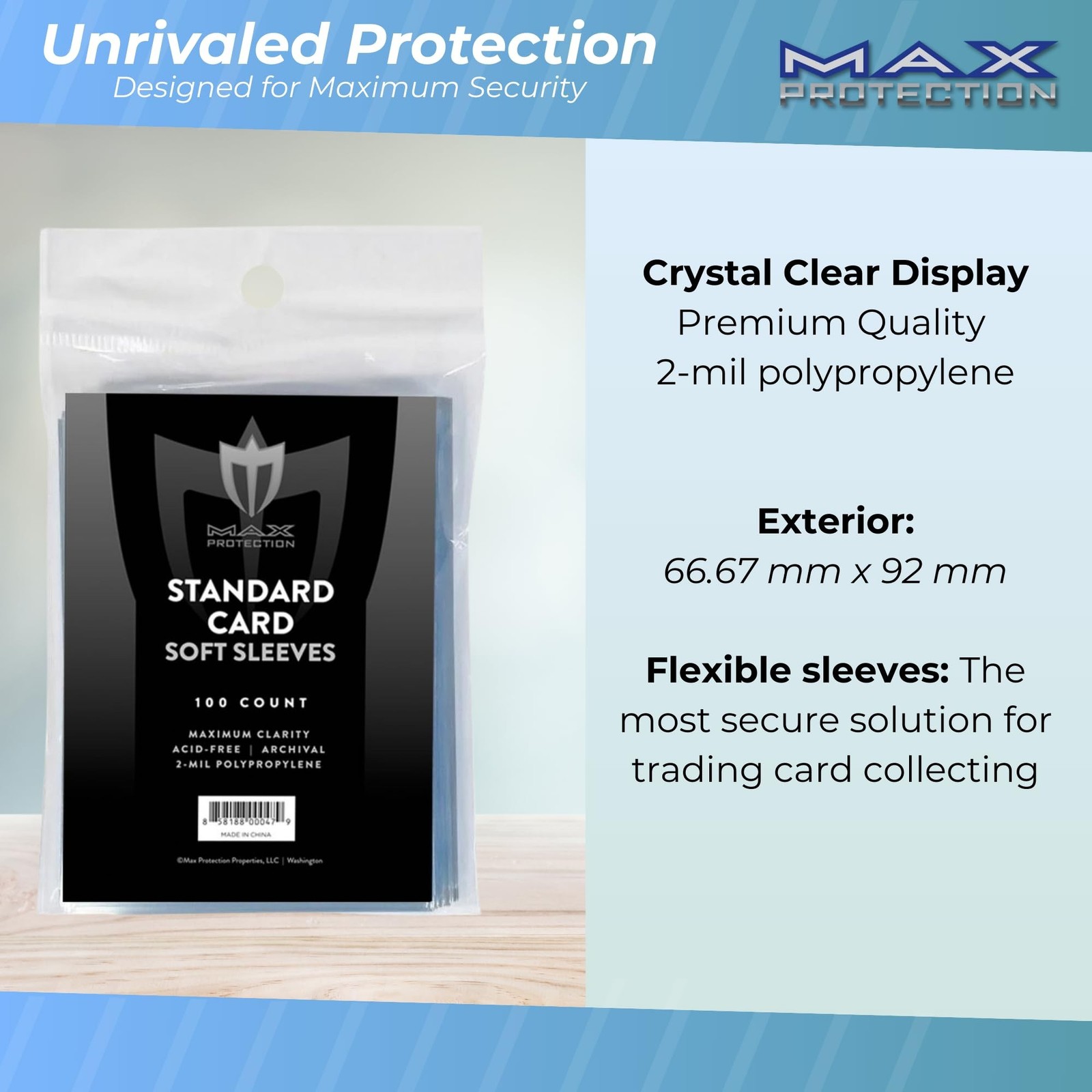 Max Protection Regular Trading Card Size Soft Sleeves - 100ct Pack (100 Sleev...