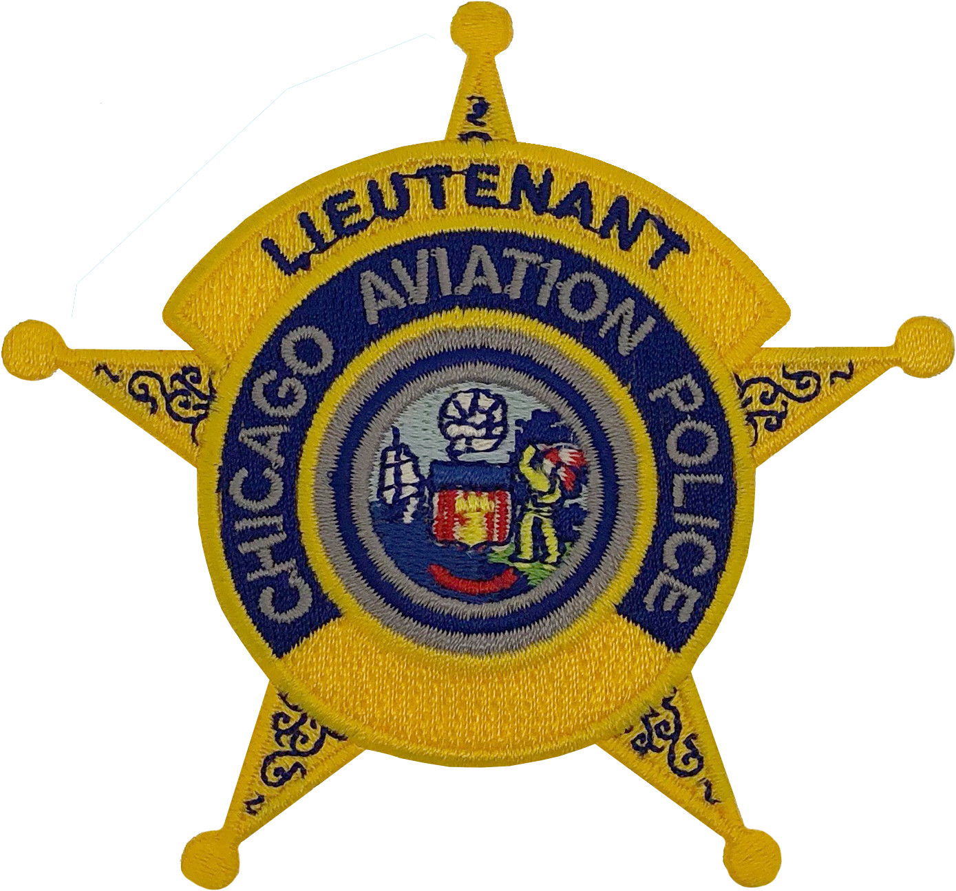 CHICAGO AVIATION POLICE STAR PATCH: Lieutenant Gold