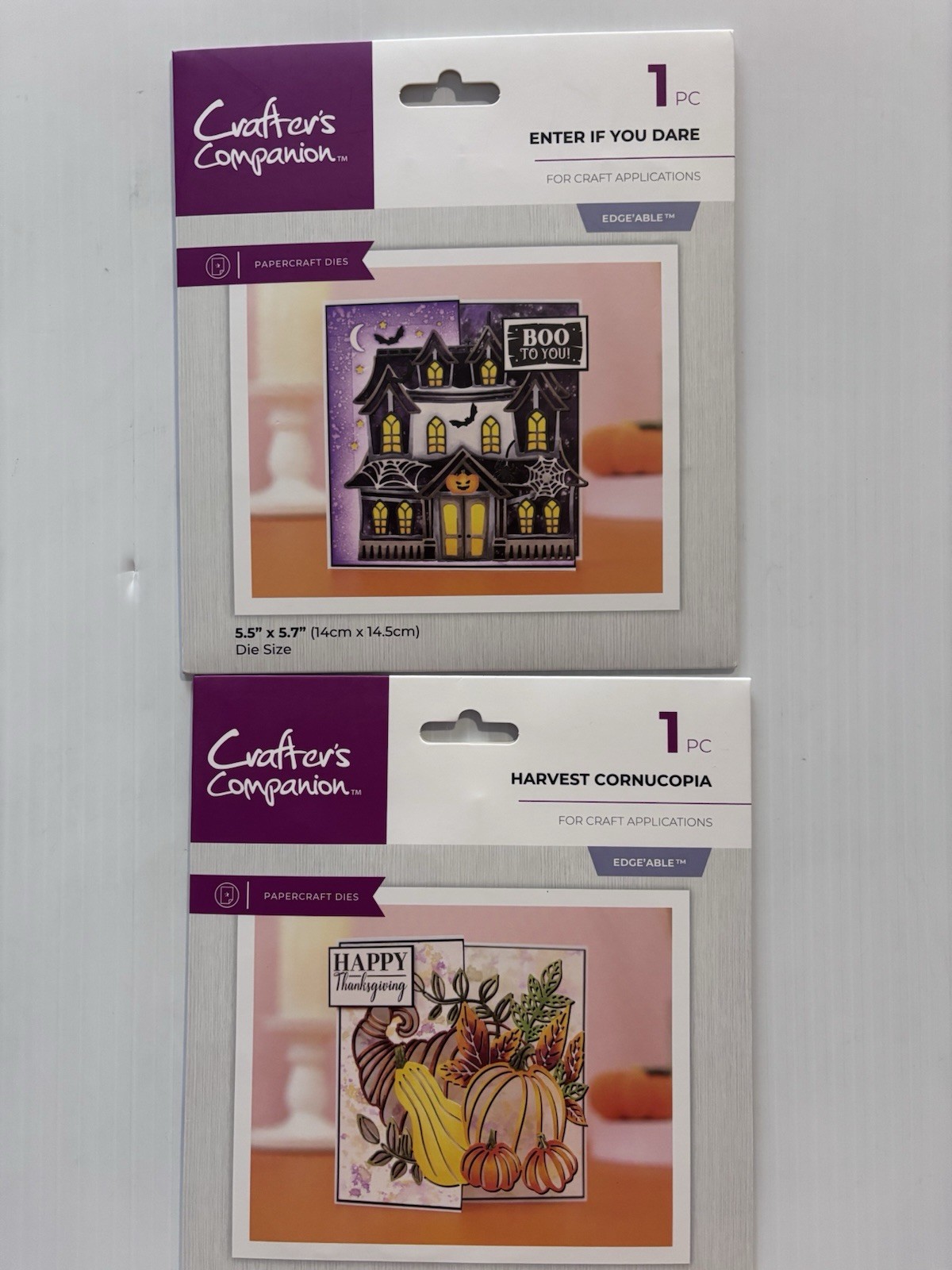 Lot Of 2 Crafters Companion Fall Halloween Edge’ables Harvest/Enter If You Dare
