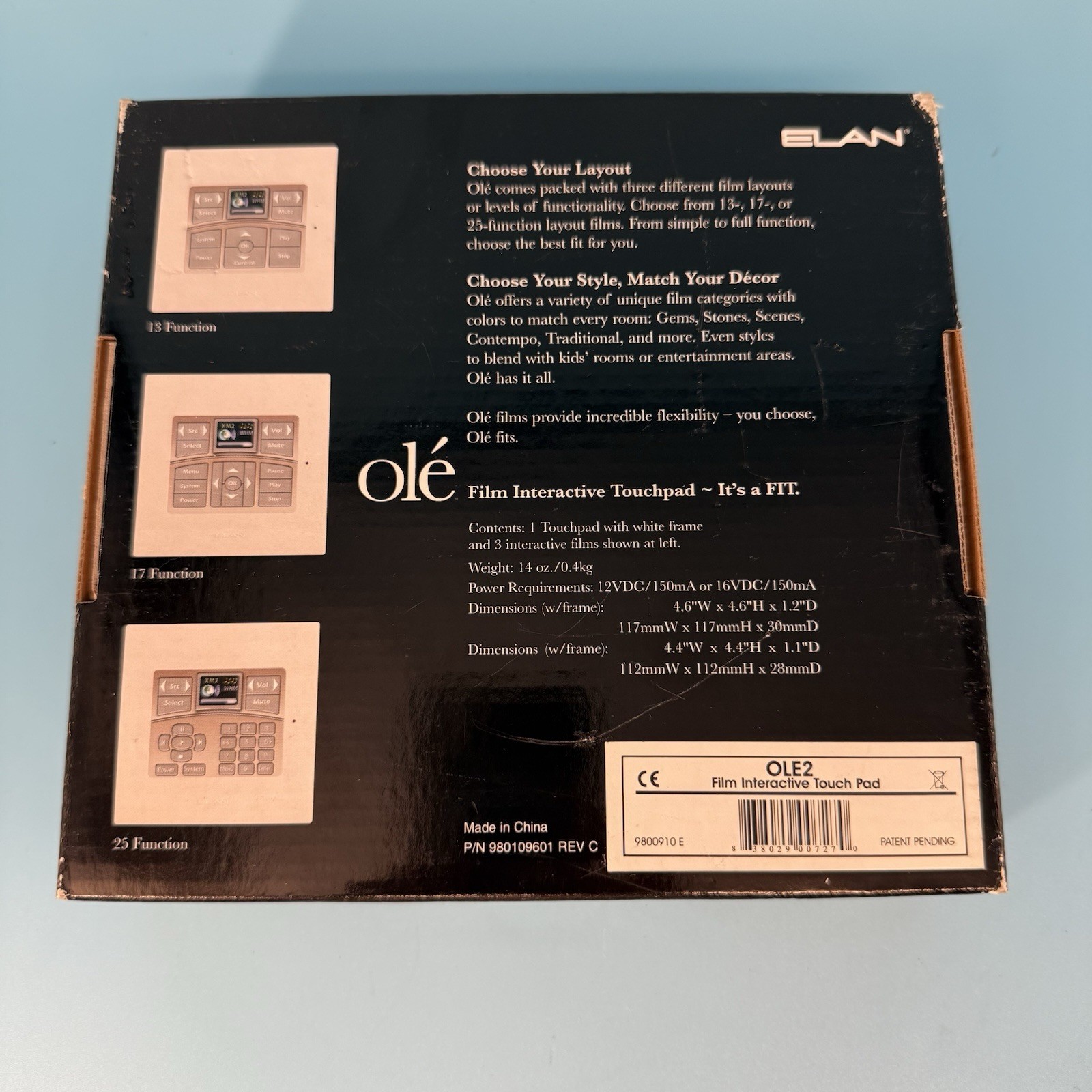 Elan Olé Home Systems OLE2 Film Interactive Touch Pad 17 Function White
