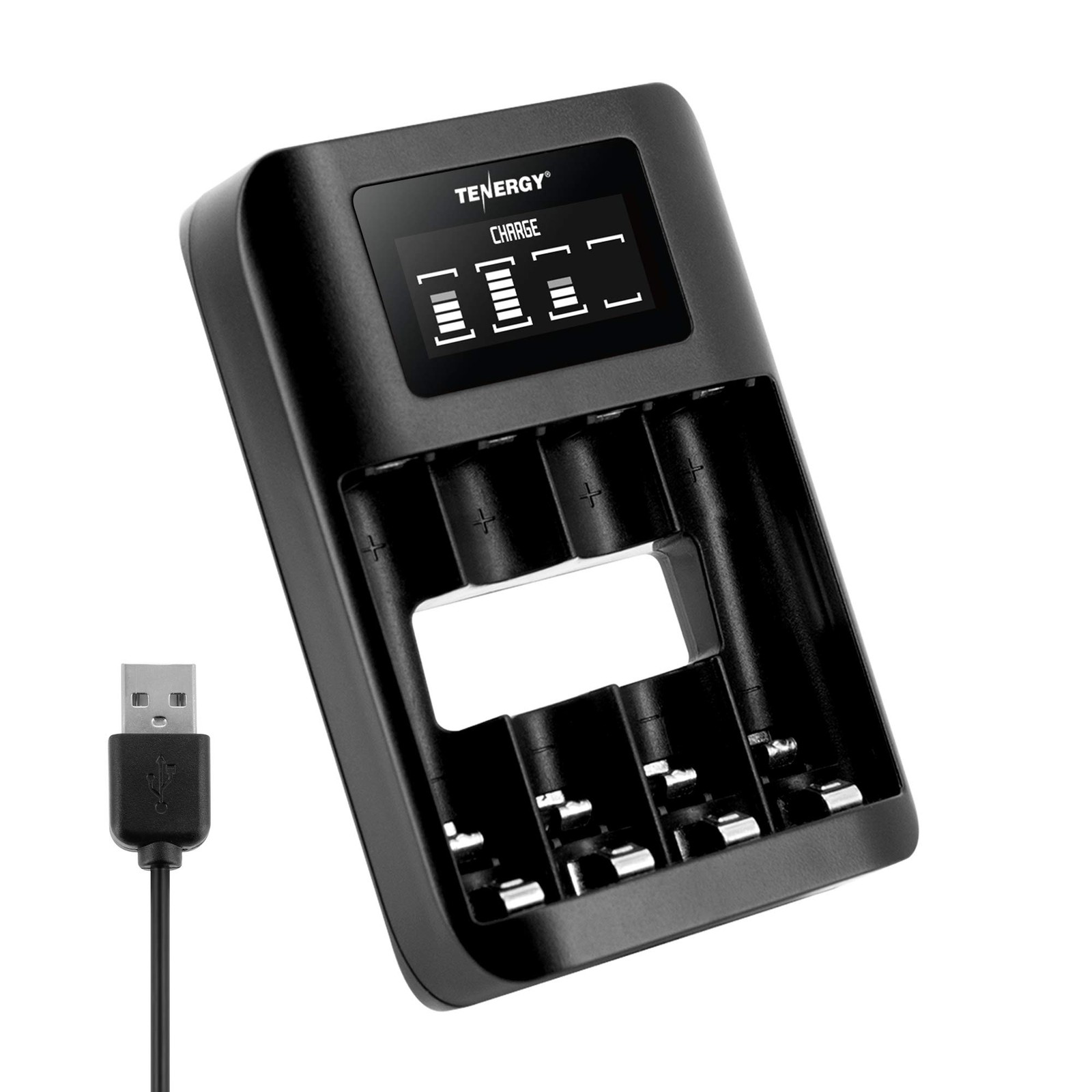 Tenergy TN474U 4-Bay NiMH/NiCD Battery Charger with LCD Charger, Black