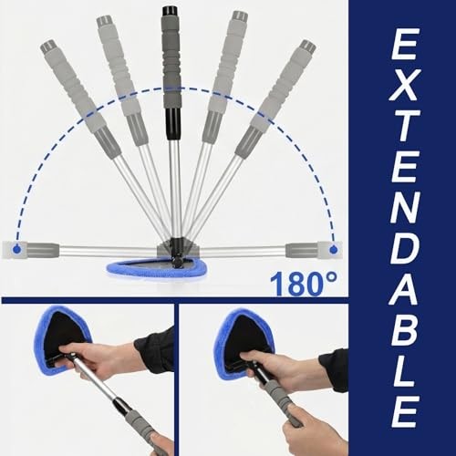 2-Pack Windshield Cleaner Tool, Extendable Handle Auto Detailing Kit with 8