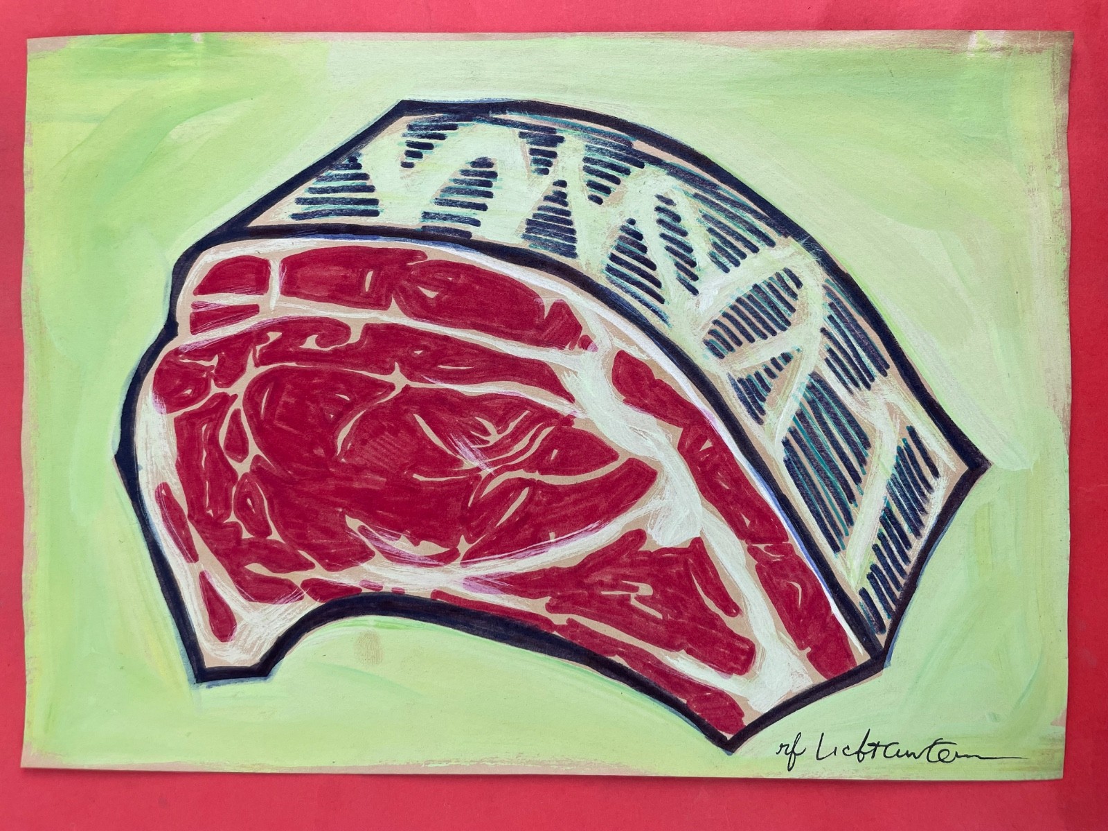 Roy Lichtenstein (Handmade) Drawing On Old Paper signed and stamped