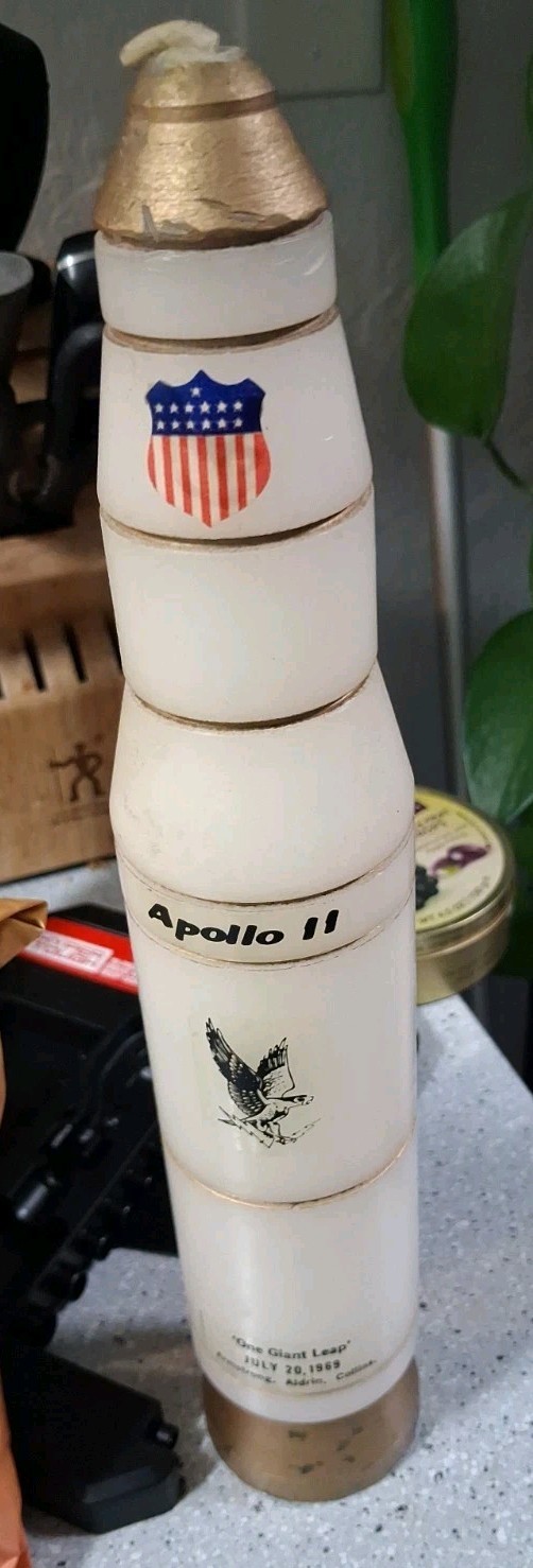 Vintage 1969 Apollo 11 Moon Landing Commemorative Rocket Candle Saturn V NASA...