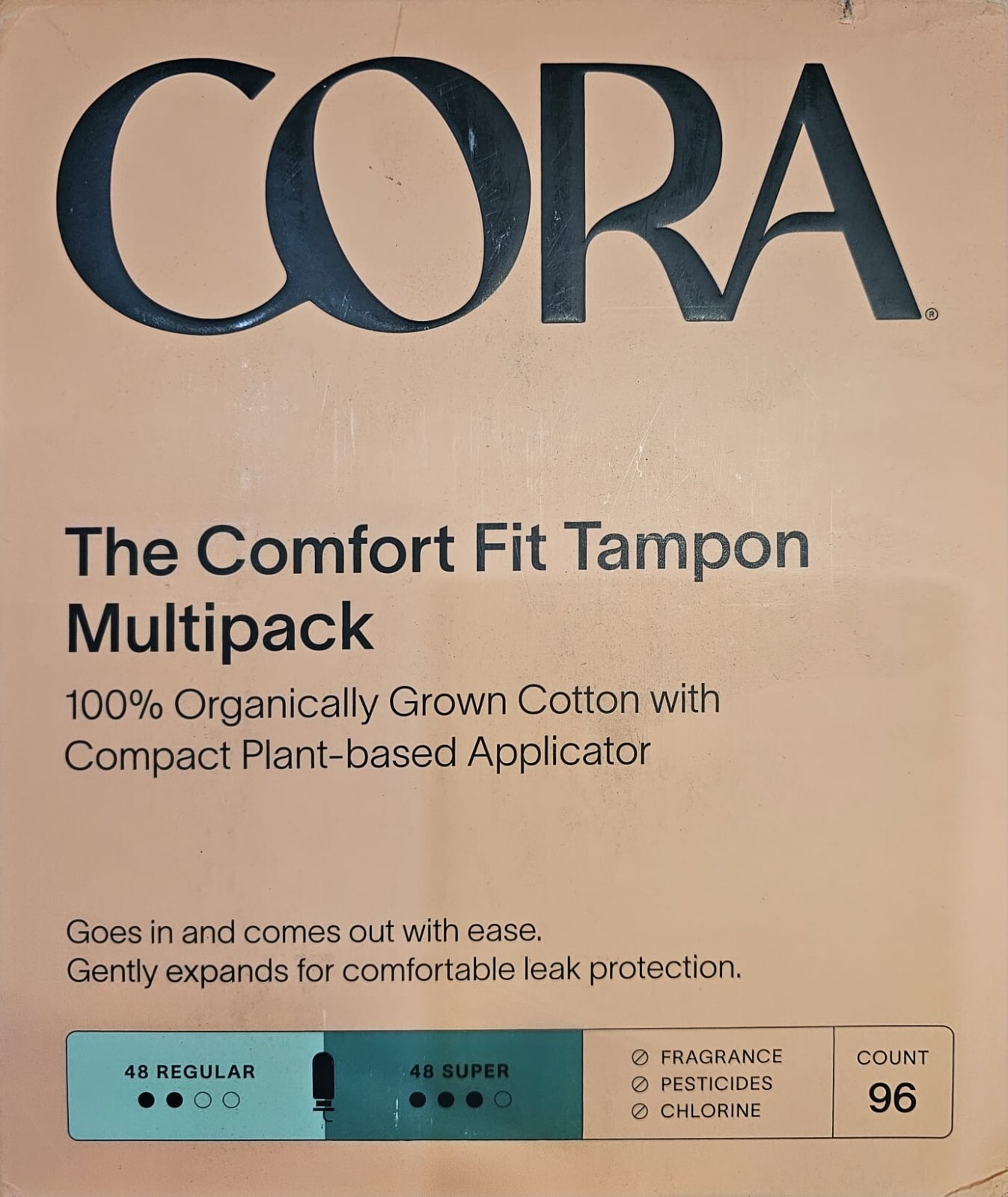 Cora Comfort Fit Organic Cotton Tampons Multipack Regular / Super 96 Count