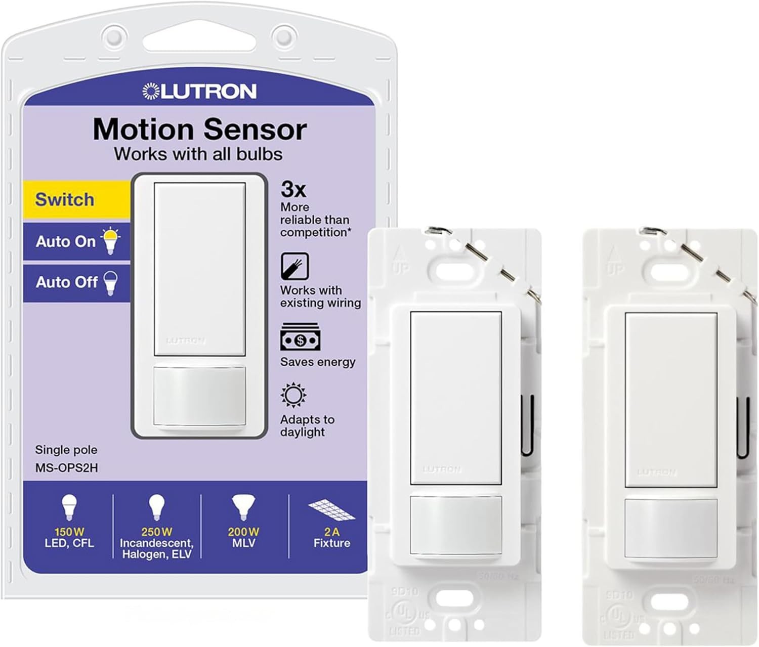 Motion Sensor Light Switch, 2 Amp Single Pole, for Any Bulb | Auto On/Auto Of...