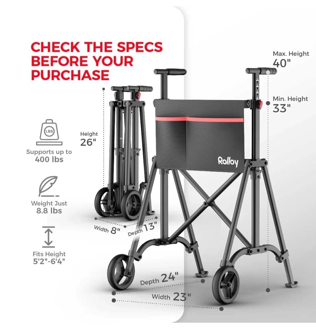 Rolloy Compact Master Walker Model ROSWW1 Ultra Lightweight Foldable Portable