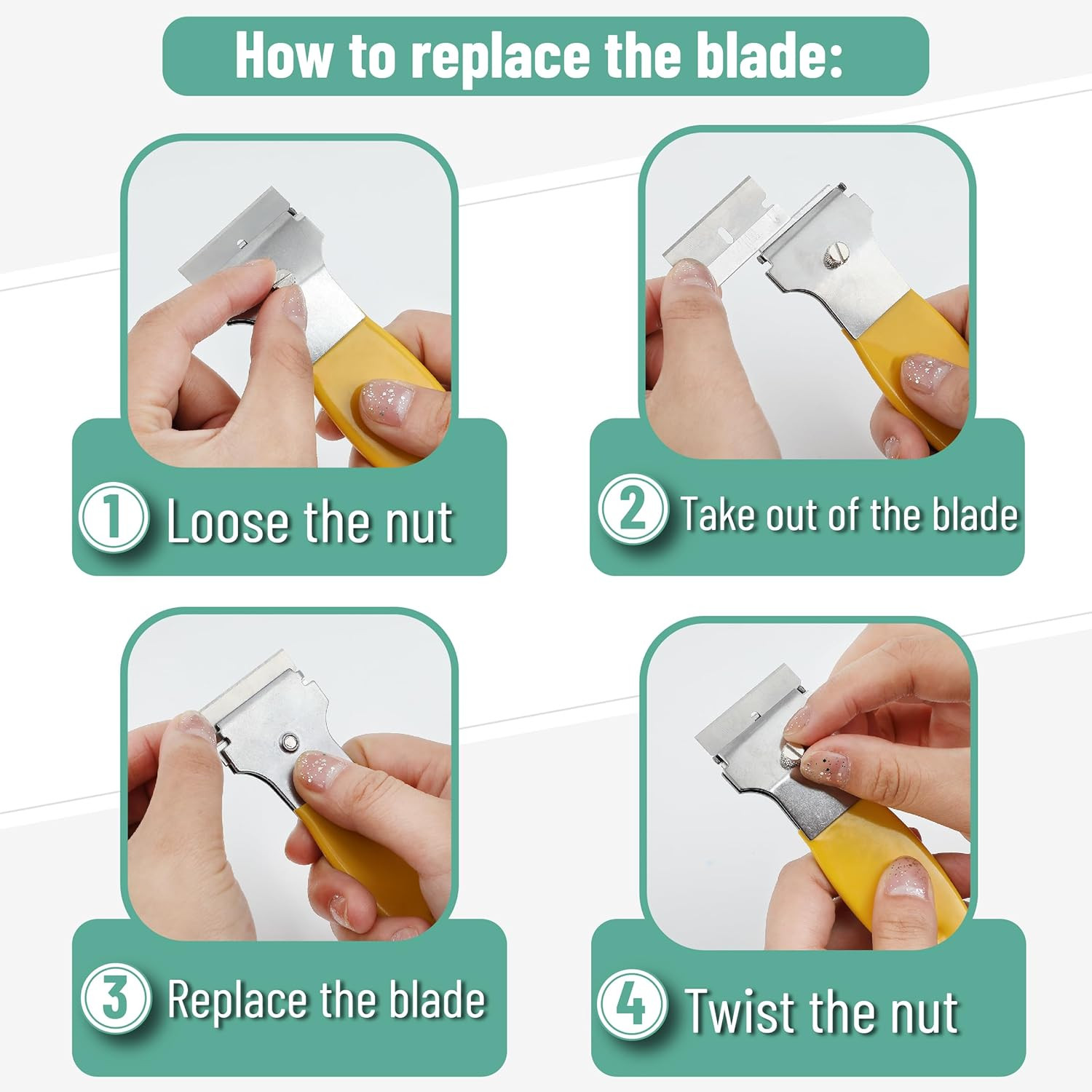 Bates- Razor Blade Scraper Set, 2 Pack,Yellow, Locking Razor Scraper Set with 10