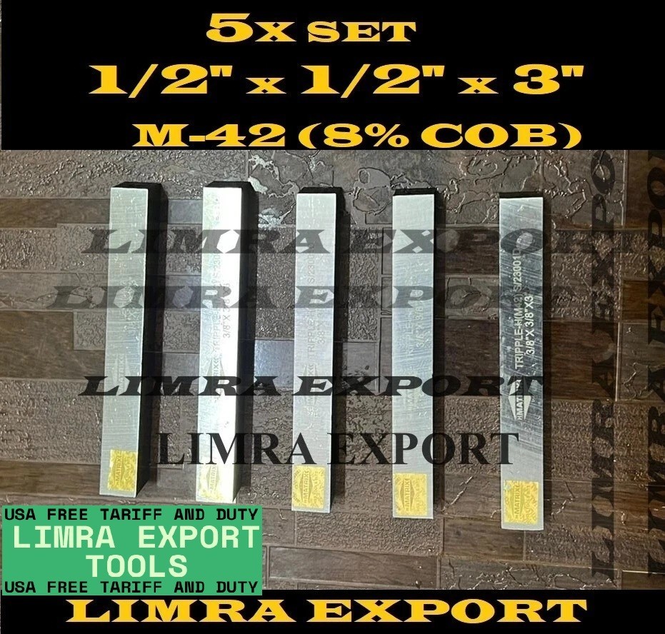 5 PCS SET 1/2" x 1/2" x 3"" HSS Square Tool Bit M-42 (8% Cob) Lathe Fly Cutter