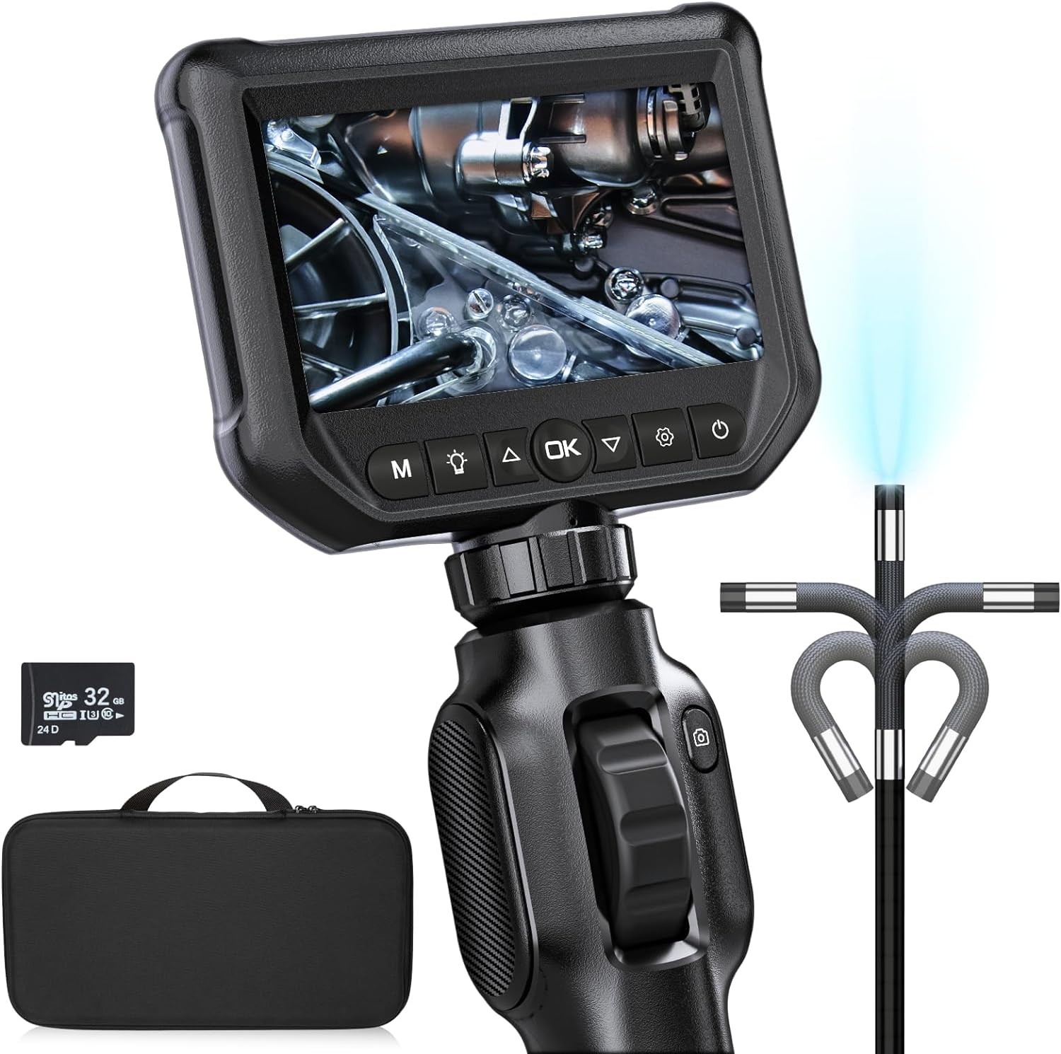 Two-Way Articulating Borescope Endoscope Camera Inspection LED Light 1.5M Cable