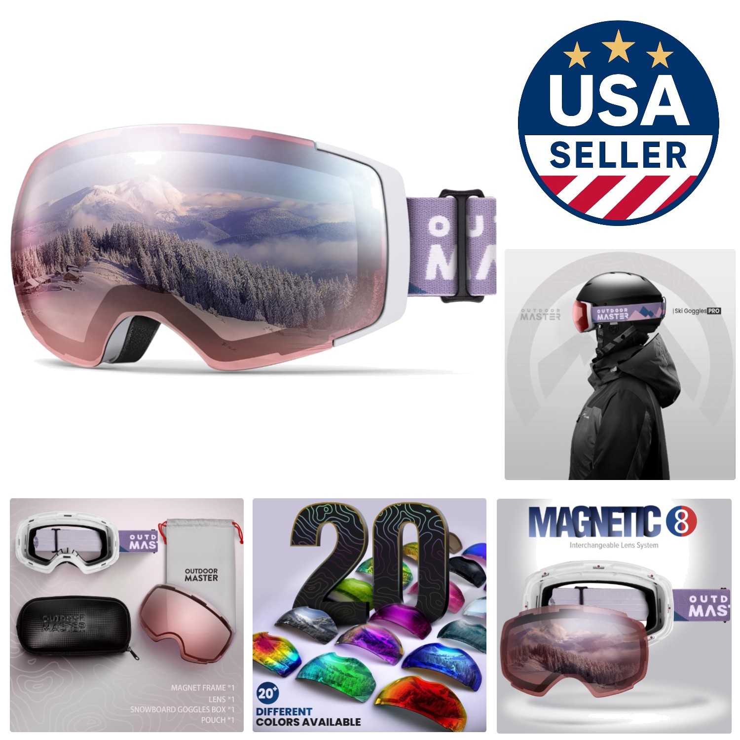 Frameless Snow Goggles - Interchangeable Lens and 100% UV Protection for Skiing