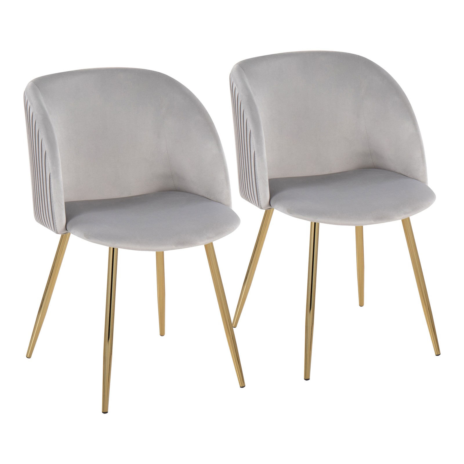 Fran Pleated Contemporary Chair in Gold Metal and Pleated Silver Velvet by  -