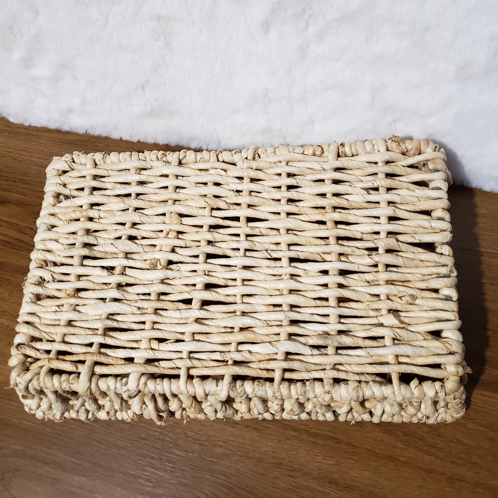 Wicker Rattan Basket Serving Tray Rectangle Metal Frame Storage Decor Woven